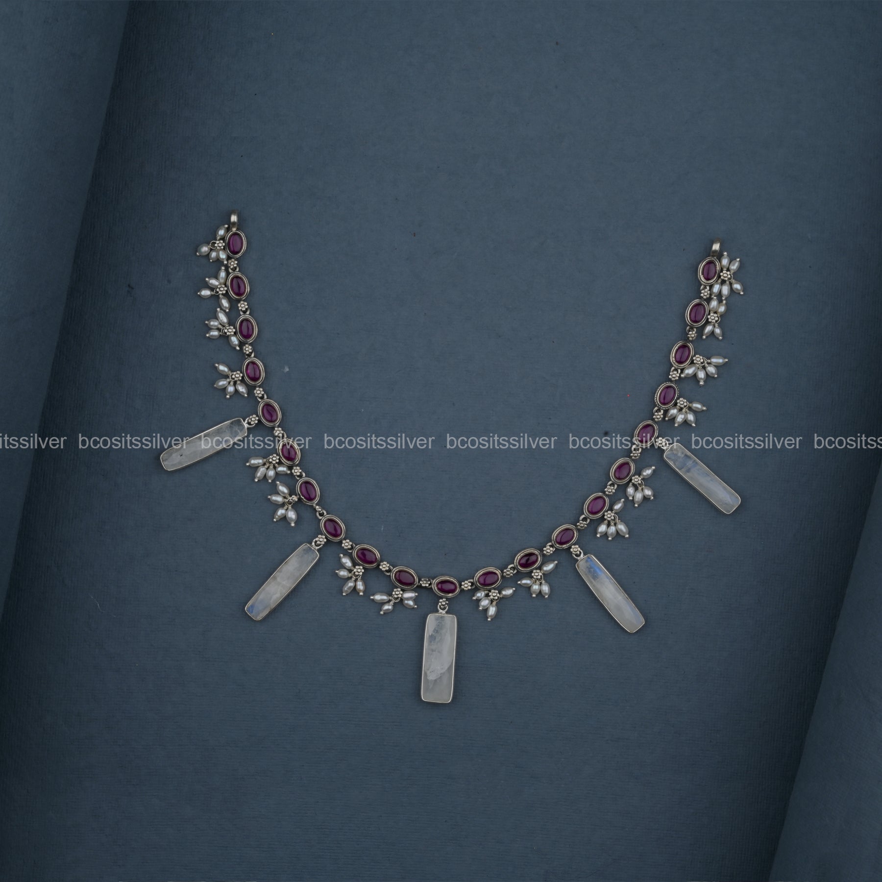 925 Silver Oxidized Short Bottu Neckpiece - 1560