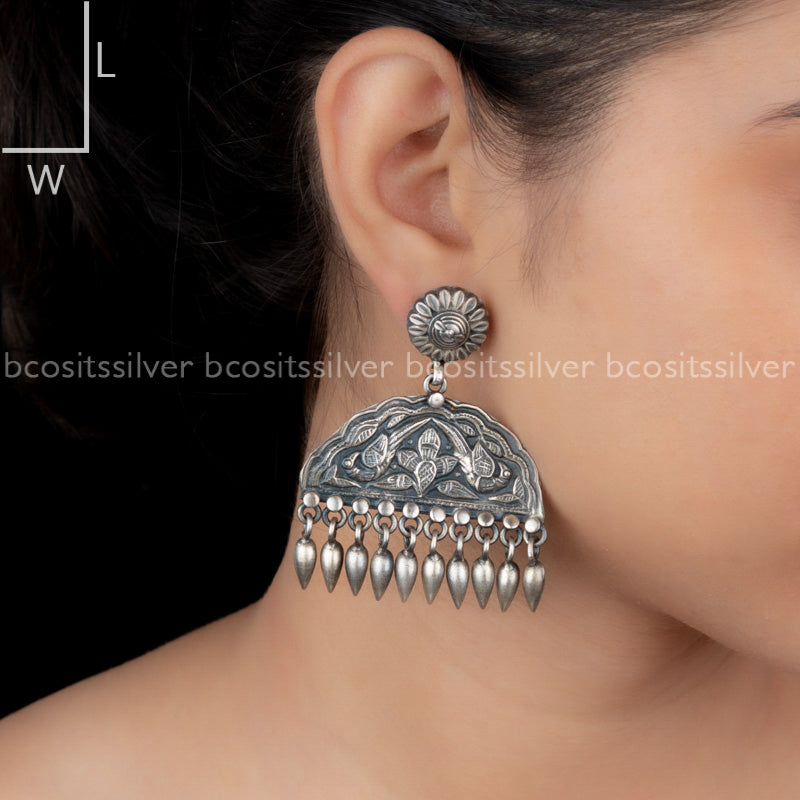 Pure 925 Silver Oxidized Jhumka - 9434
