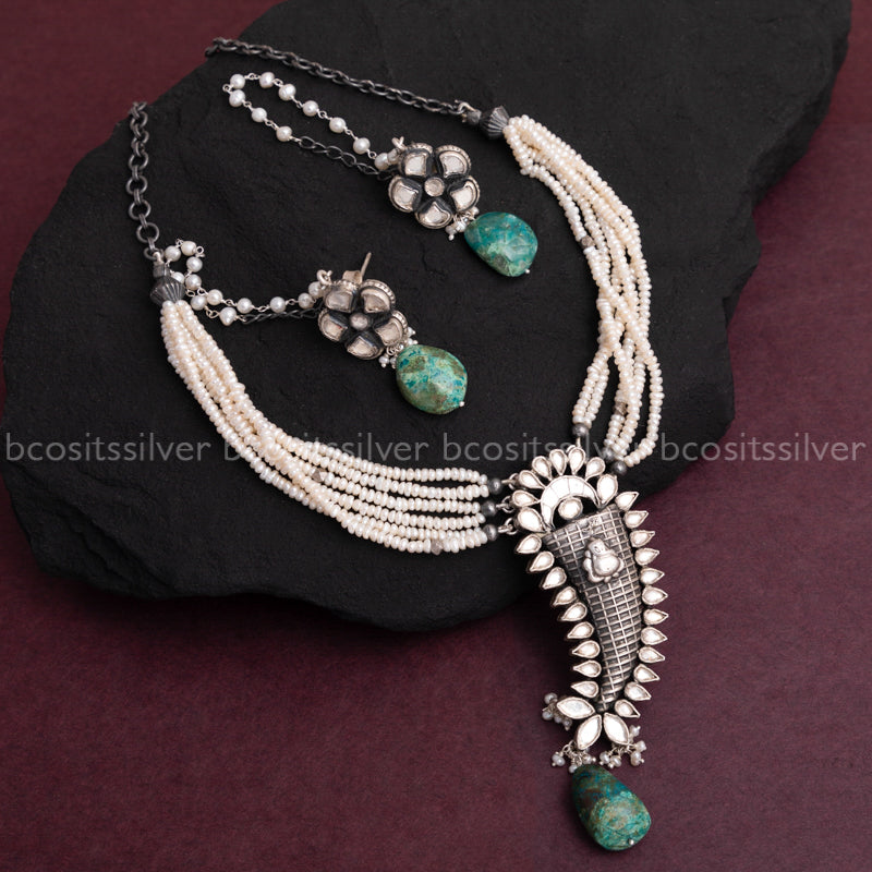 925 Silver Puliguru necklace set - 3303