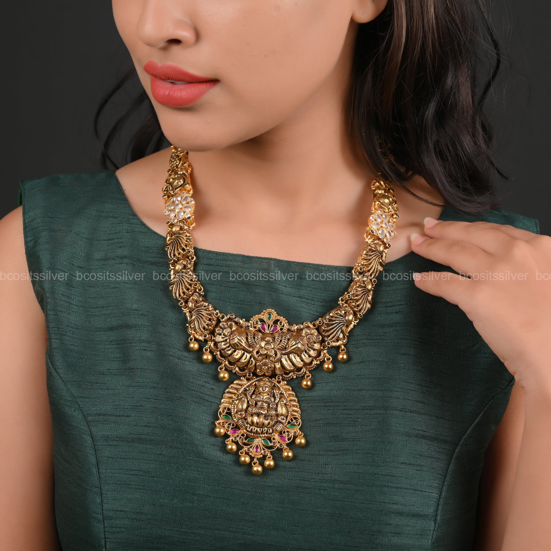 Pure 925 Silver Gold Plated Flower Haram- 5838
