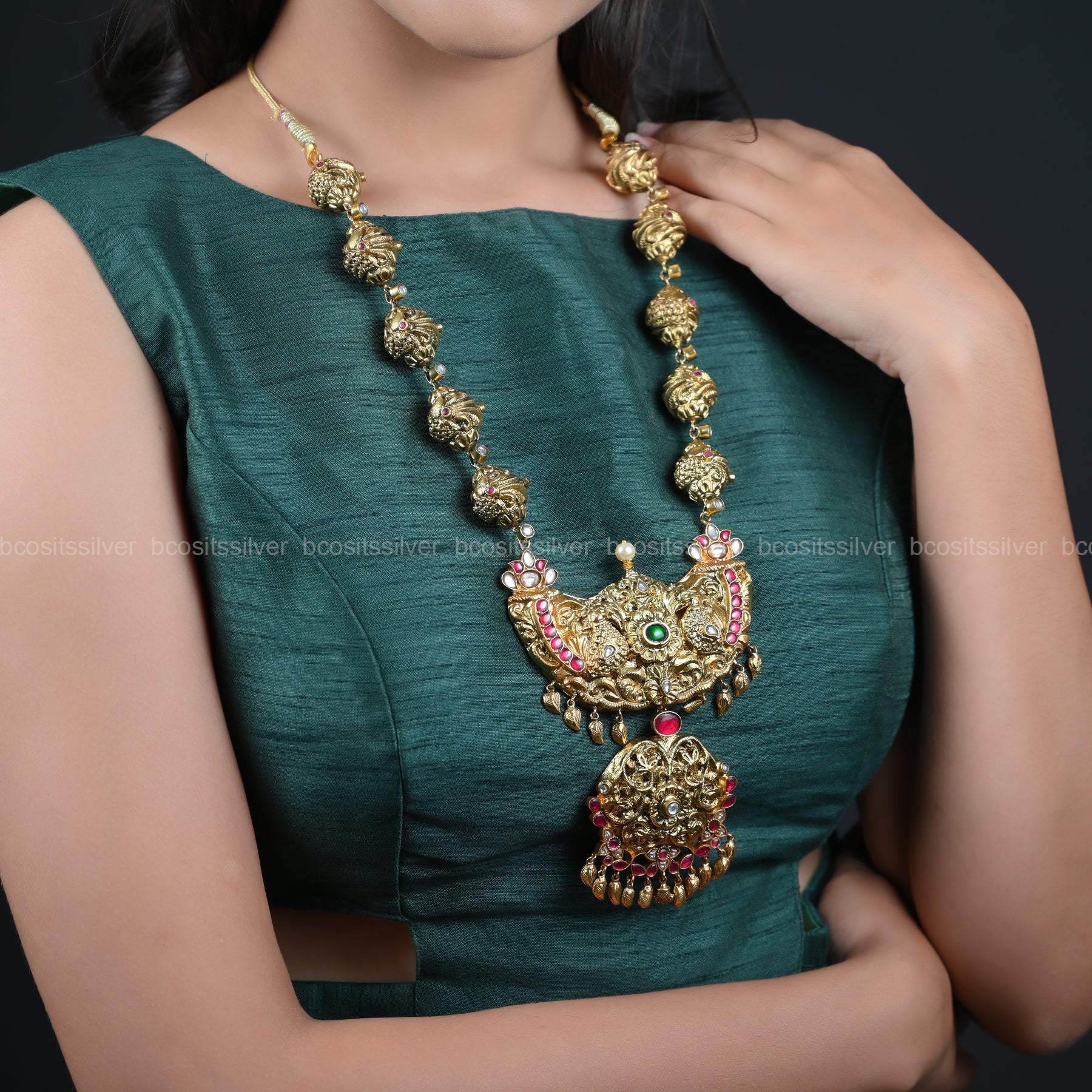 Pure 925 Silver Gold Plated Peacock Necklace - 5642