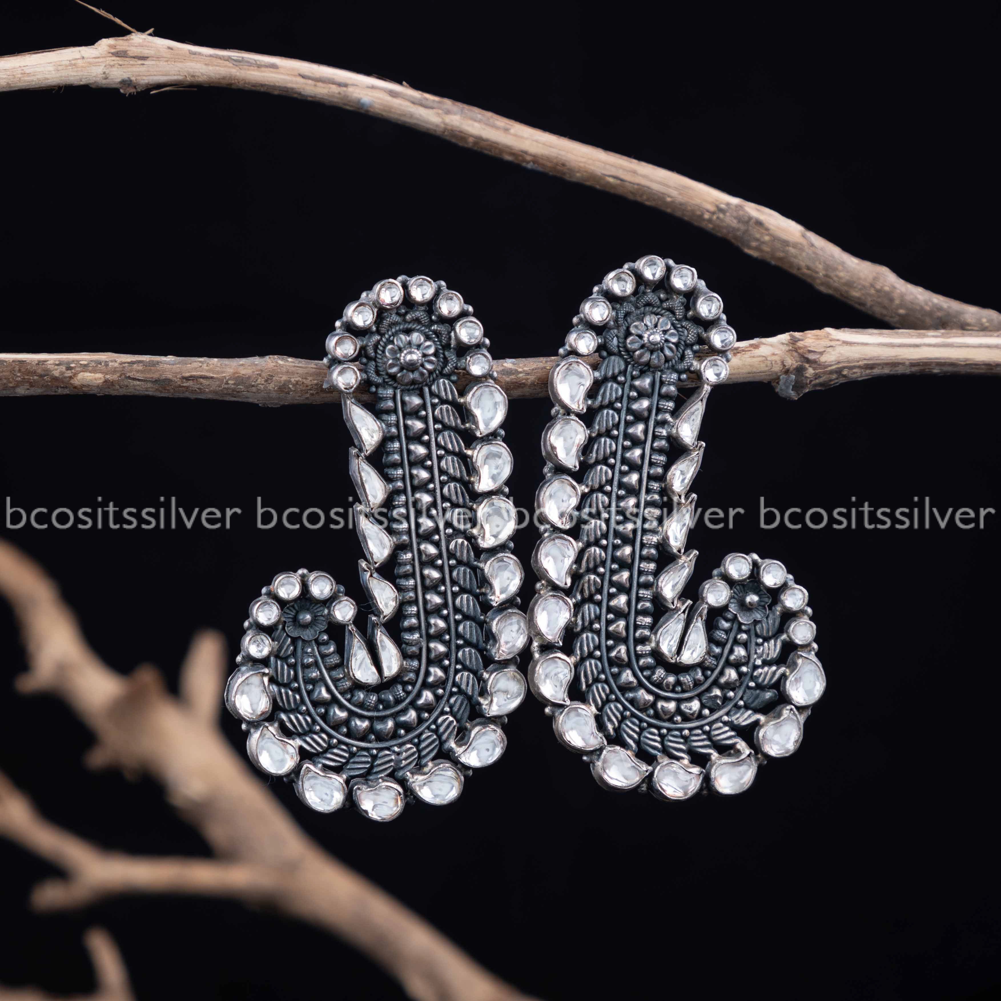 Pure 925 Silver J Shaped Earring - 1203
