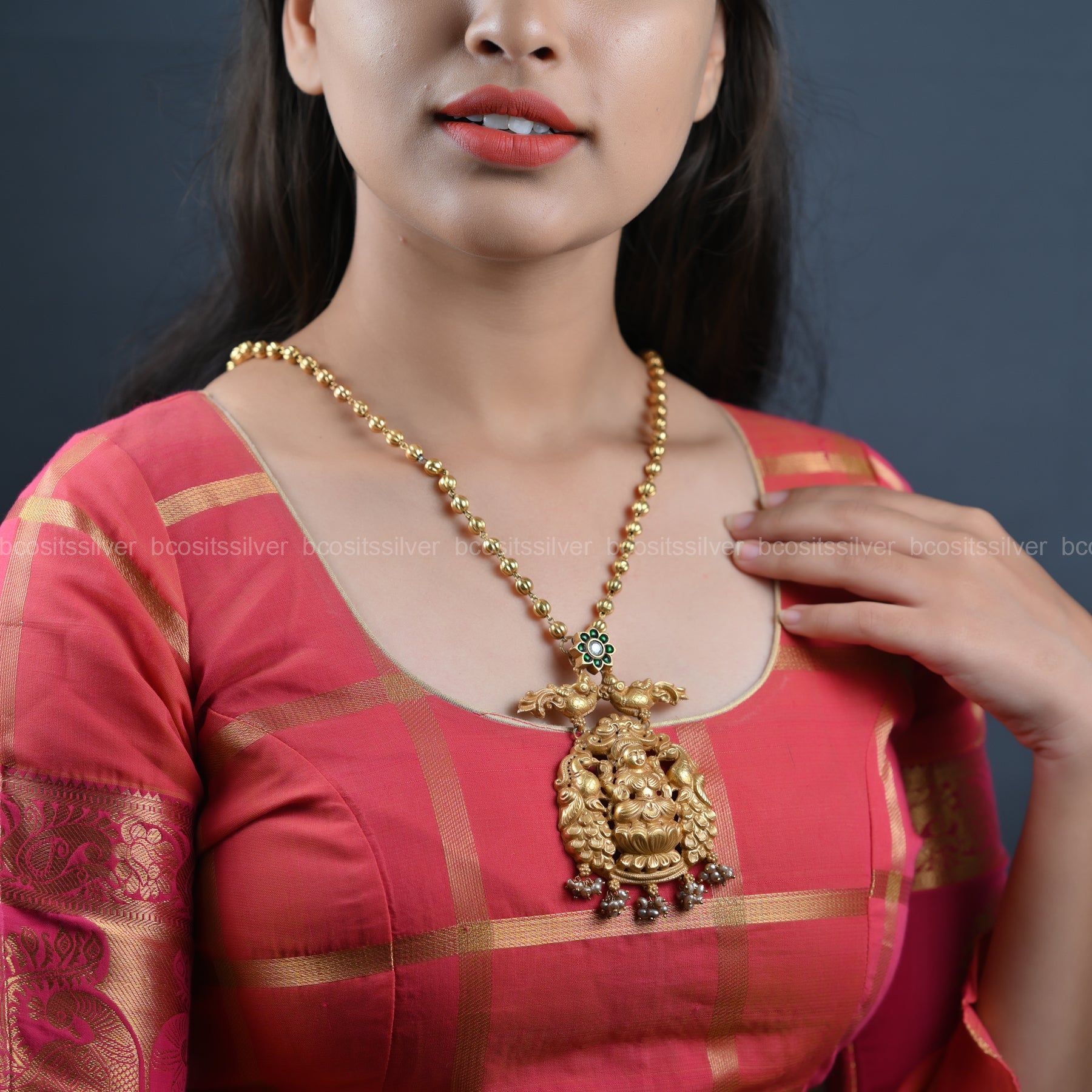 Pure 925 Silver Lakshmi Pendant - 7027