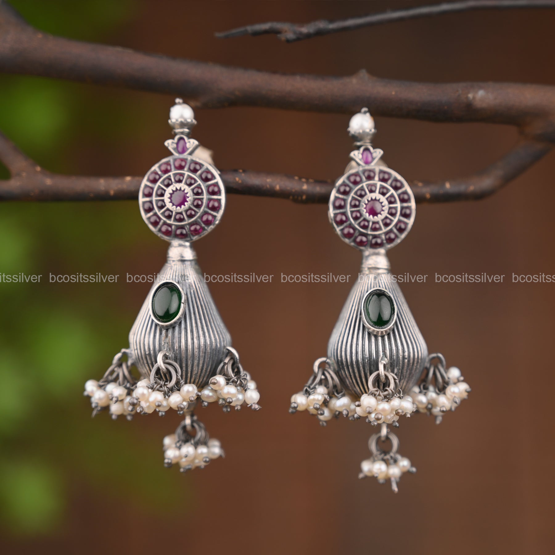 Pure 925 Silver Oxidixed Paru Earrings - 1567