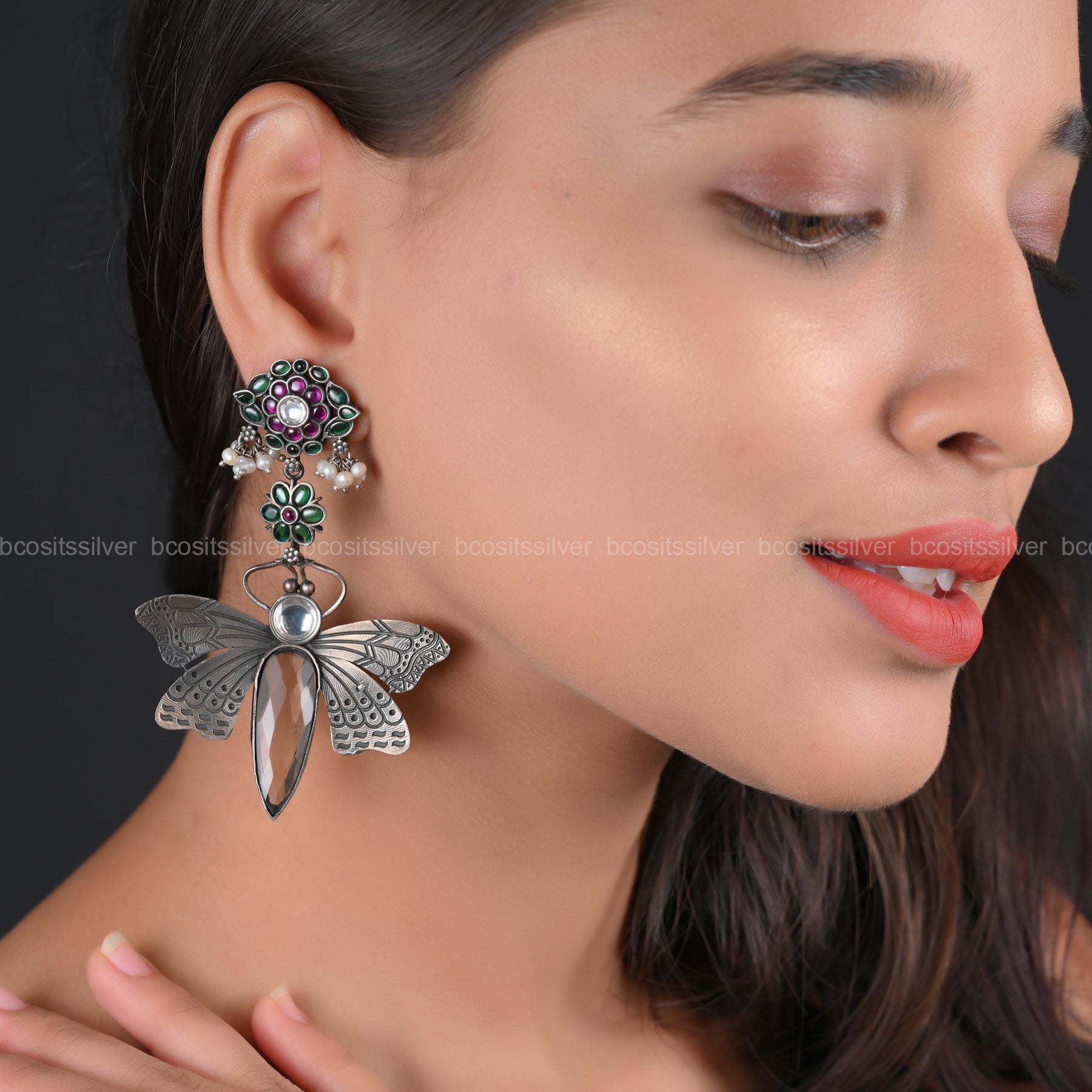 Pure 925 Silver Oxidized Butterfly Earring - 5042