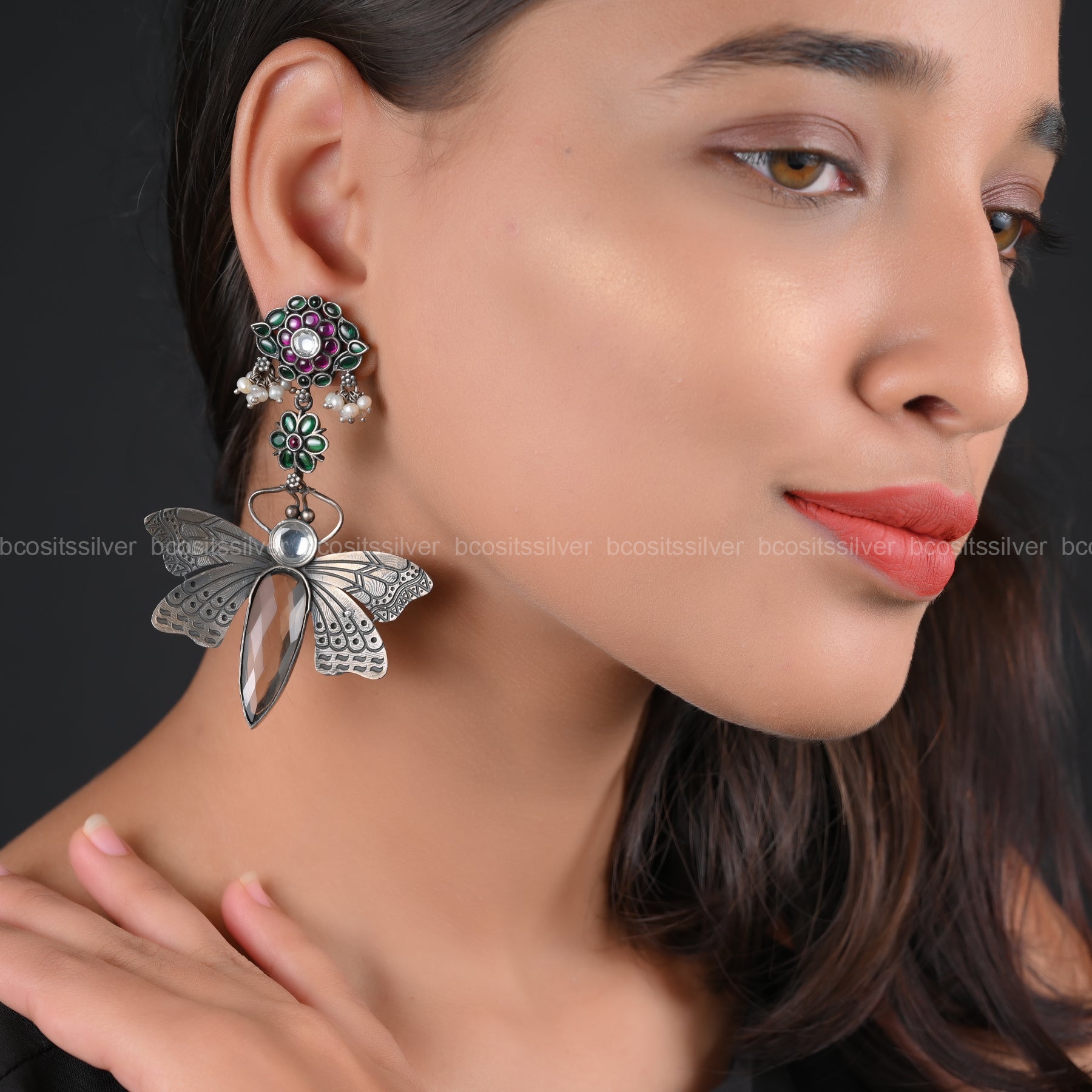 Pure 925 Silver Oxidized Butterfly Earring - 5042