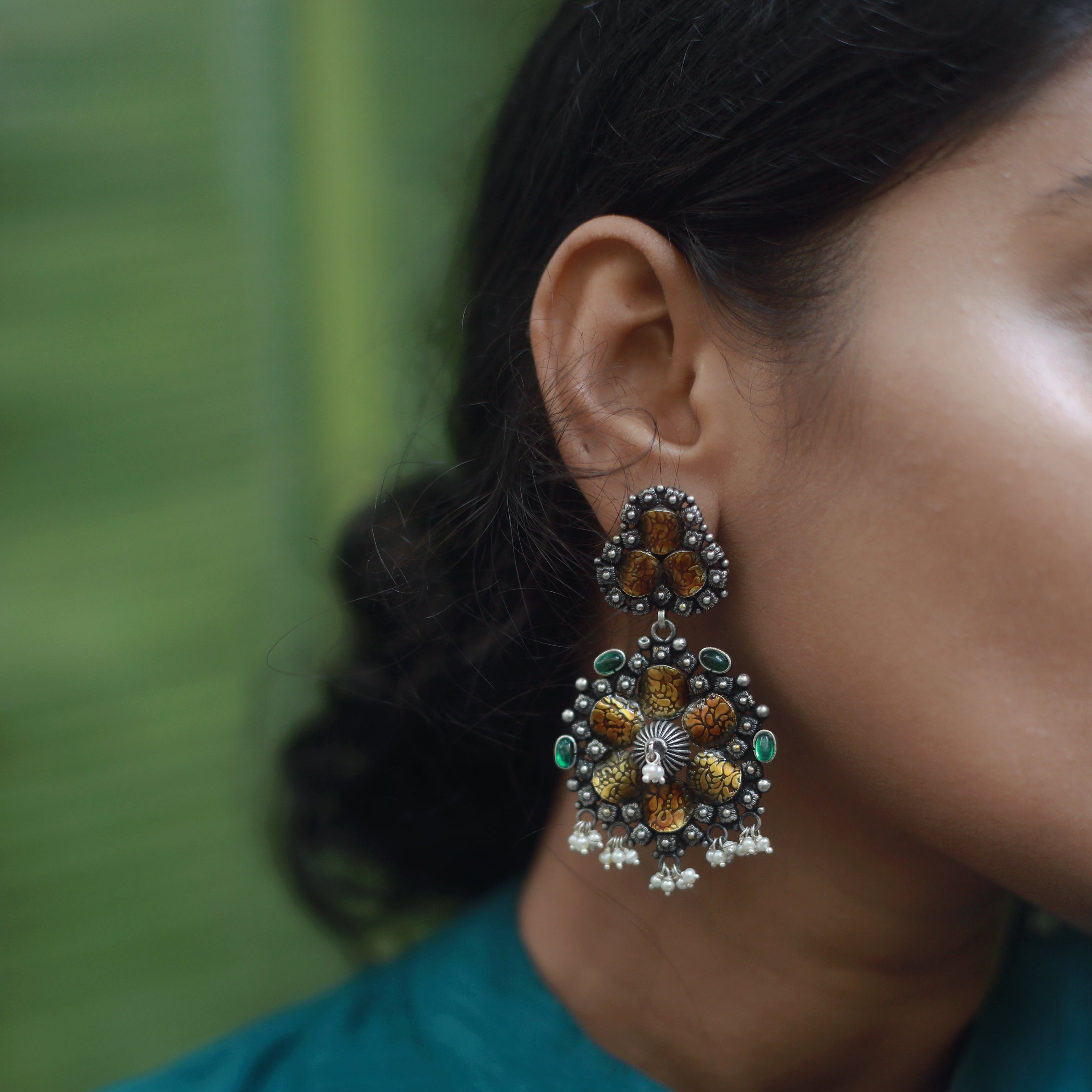 Pure 925 Silver Oxidized Hola Dola Dual Tone Chandbali - 071