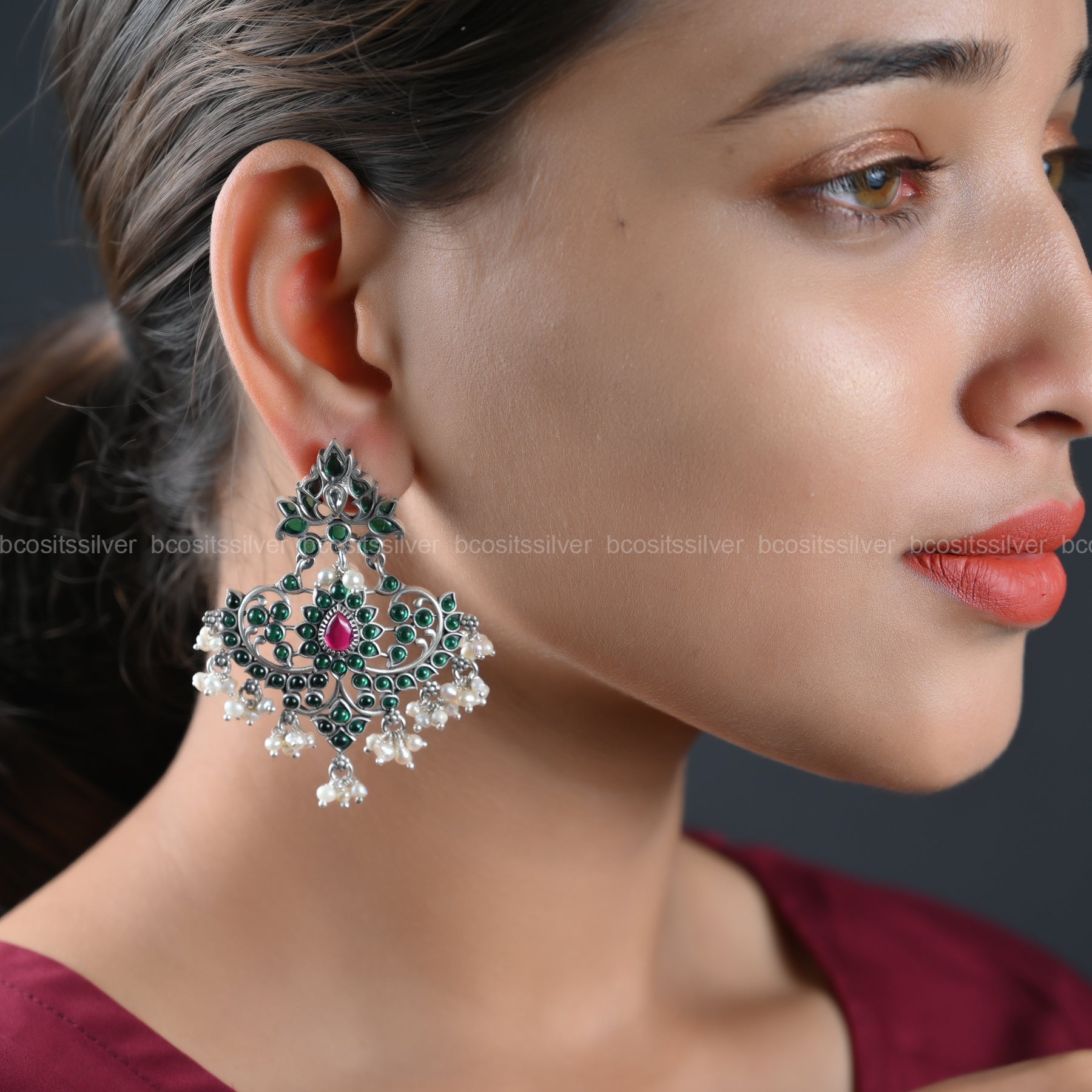 Pure 925 Silver Oxidized Chandbali - 1092