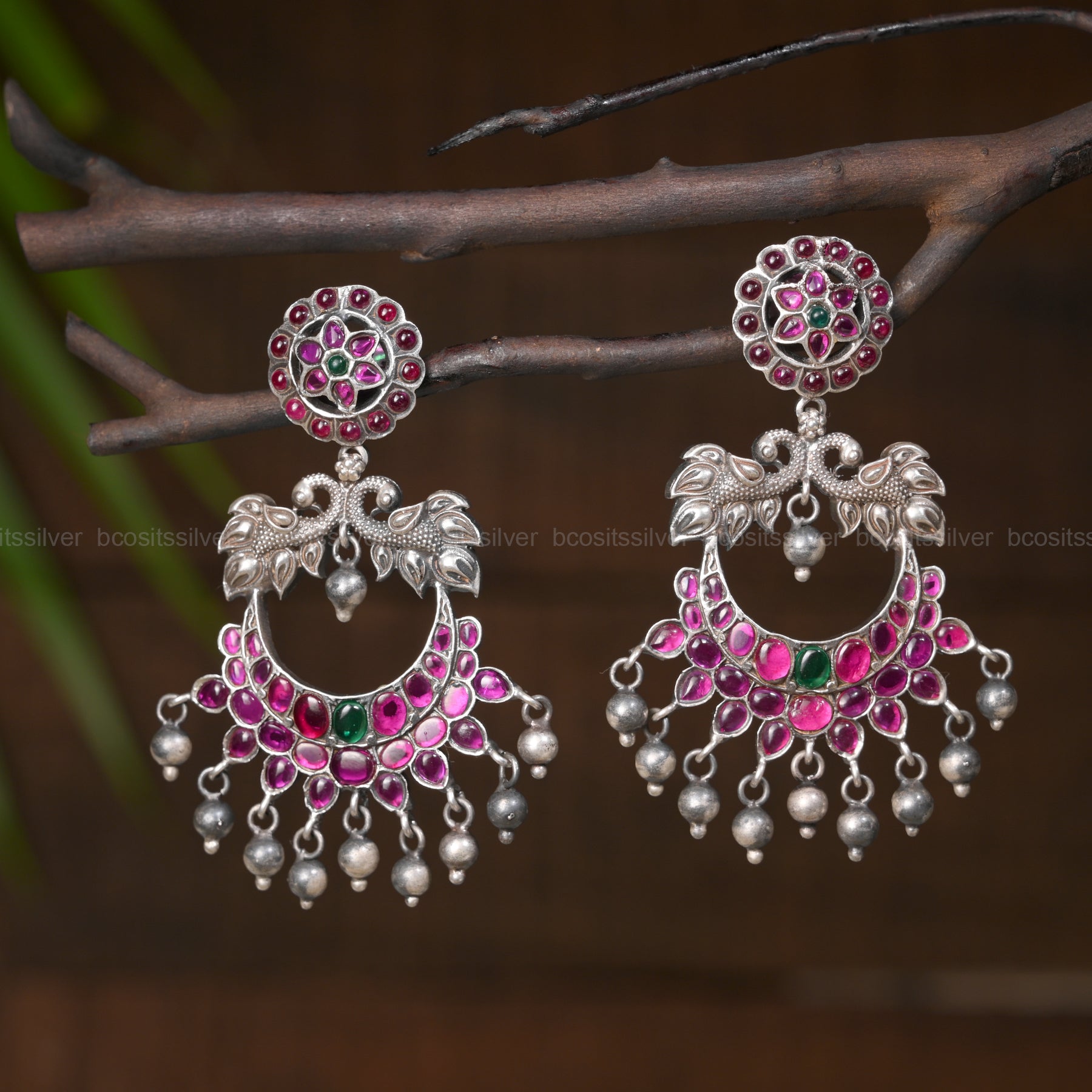 Pure 925 Silver Oxidized Chandbali - 1482