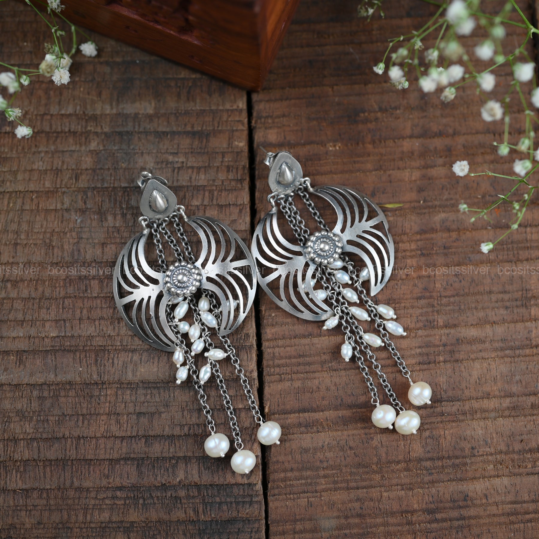 Pure 925 Silver Oxidized Earring - 2040