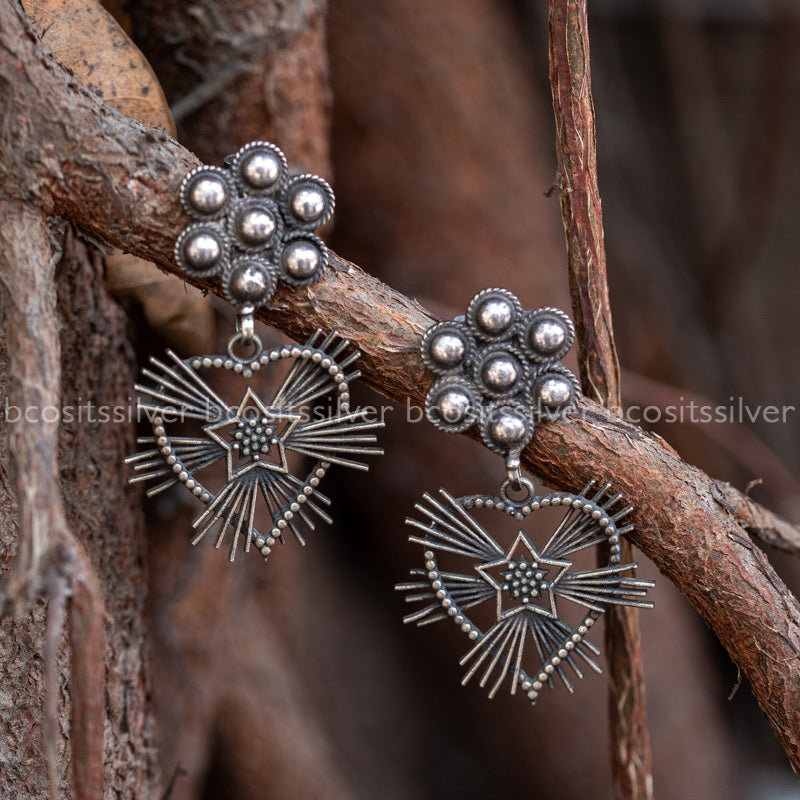 Pure 925 Silver Oxidized Flower Earring - 4268
