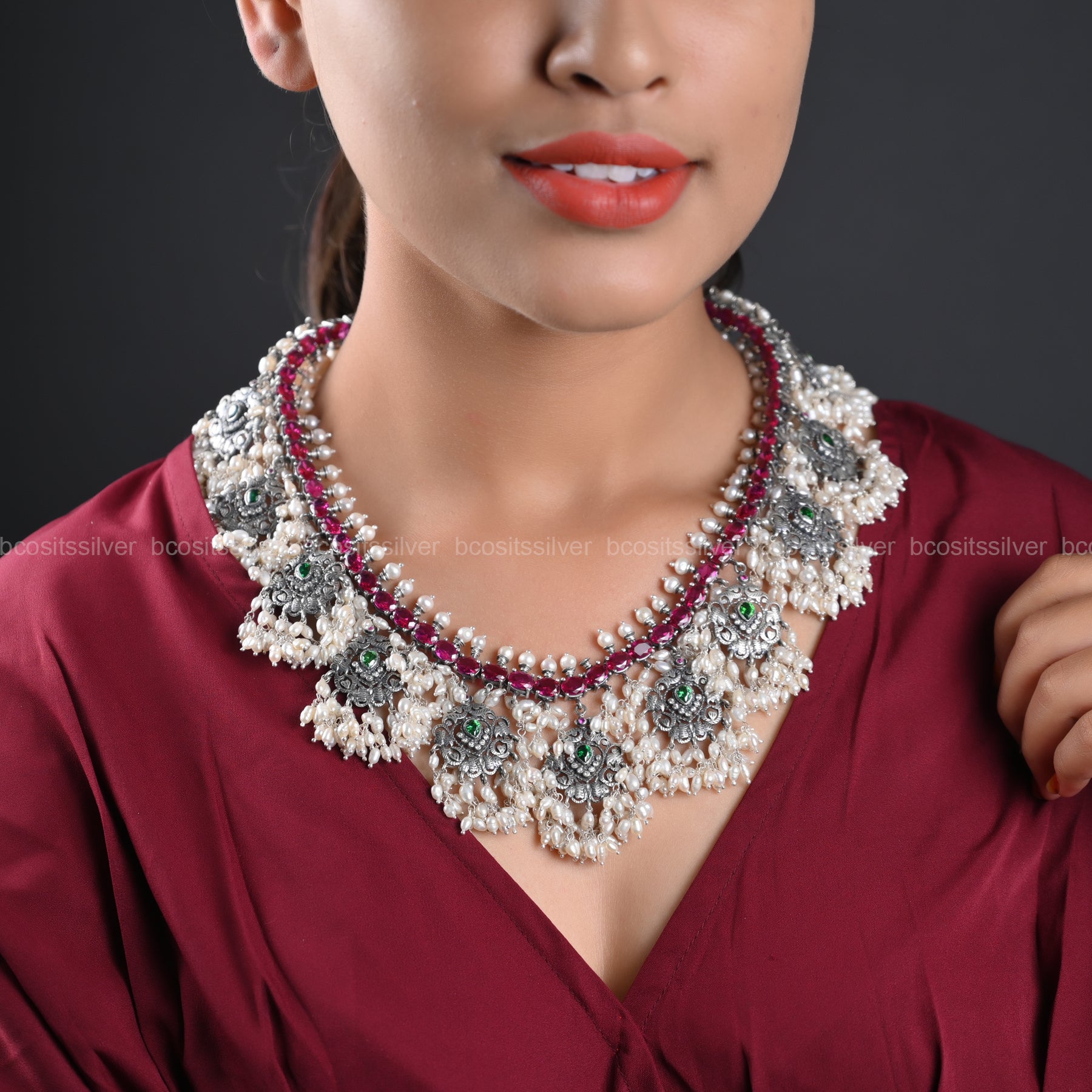 Pure 925 Silver Oxidized Guttapusalu Haram - 1222