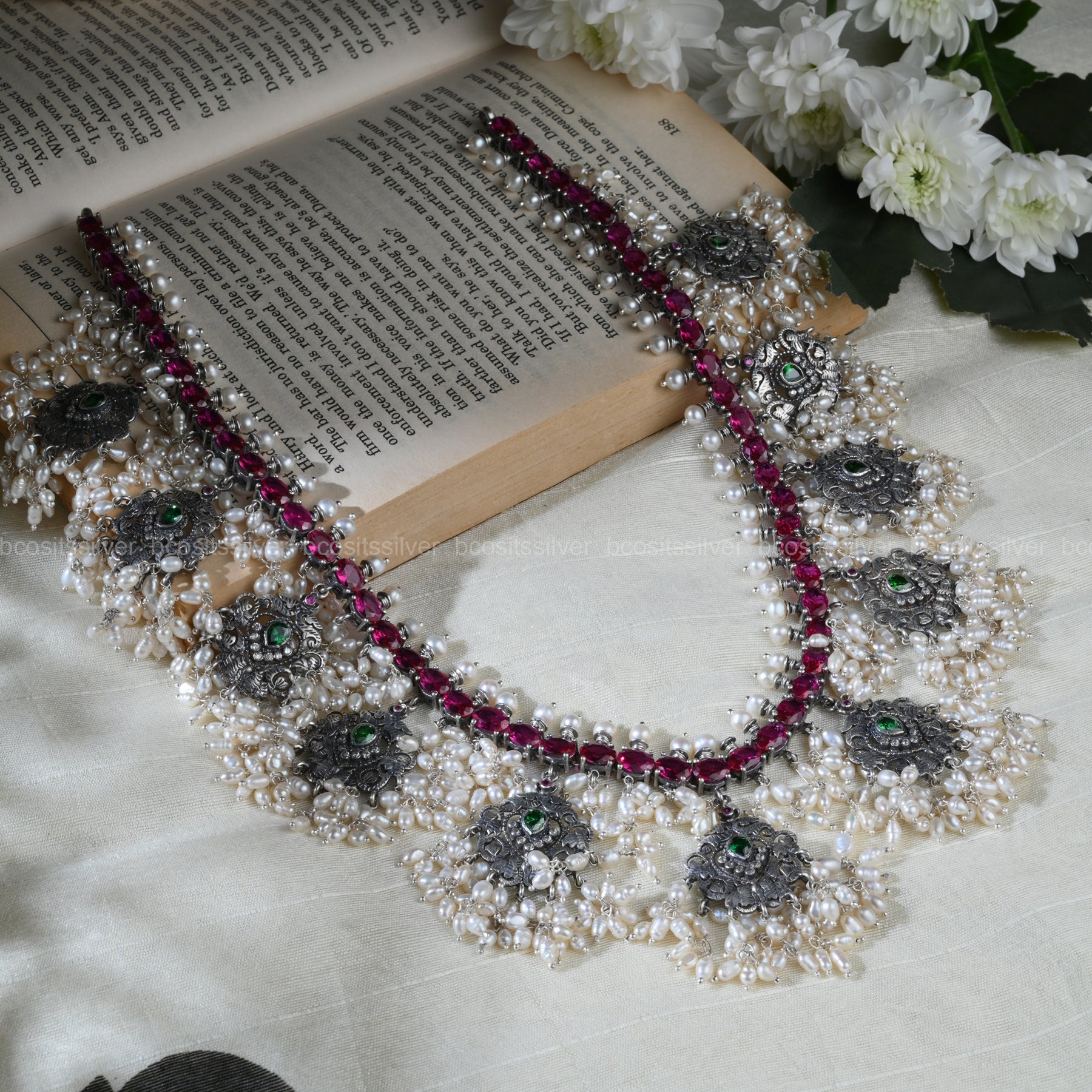 Pure 925 Silver Oxidized Guttapusalu Haram - 1222