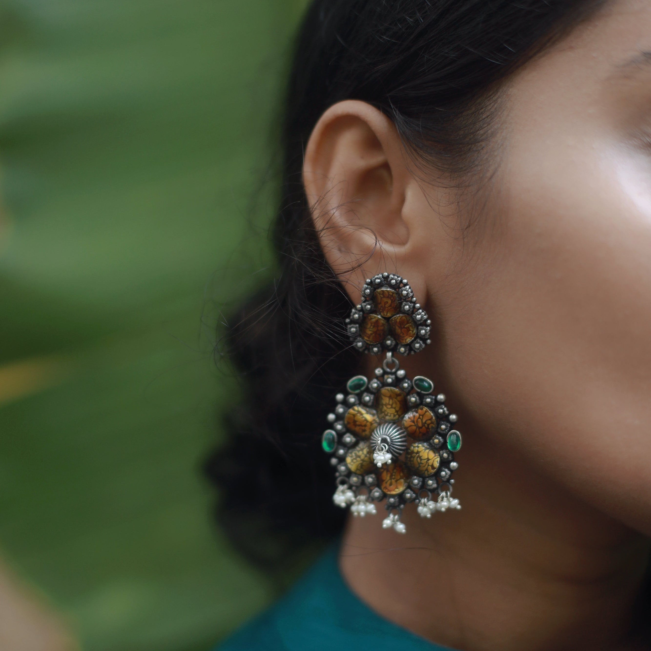 Pure 925 Silver Oxidized Hola Dola Dual Tone Chandbali - 071