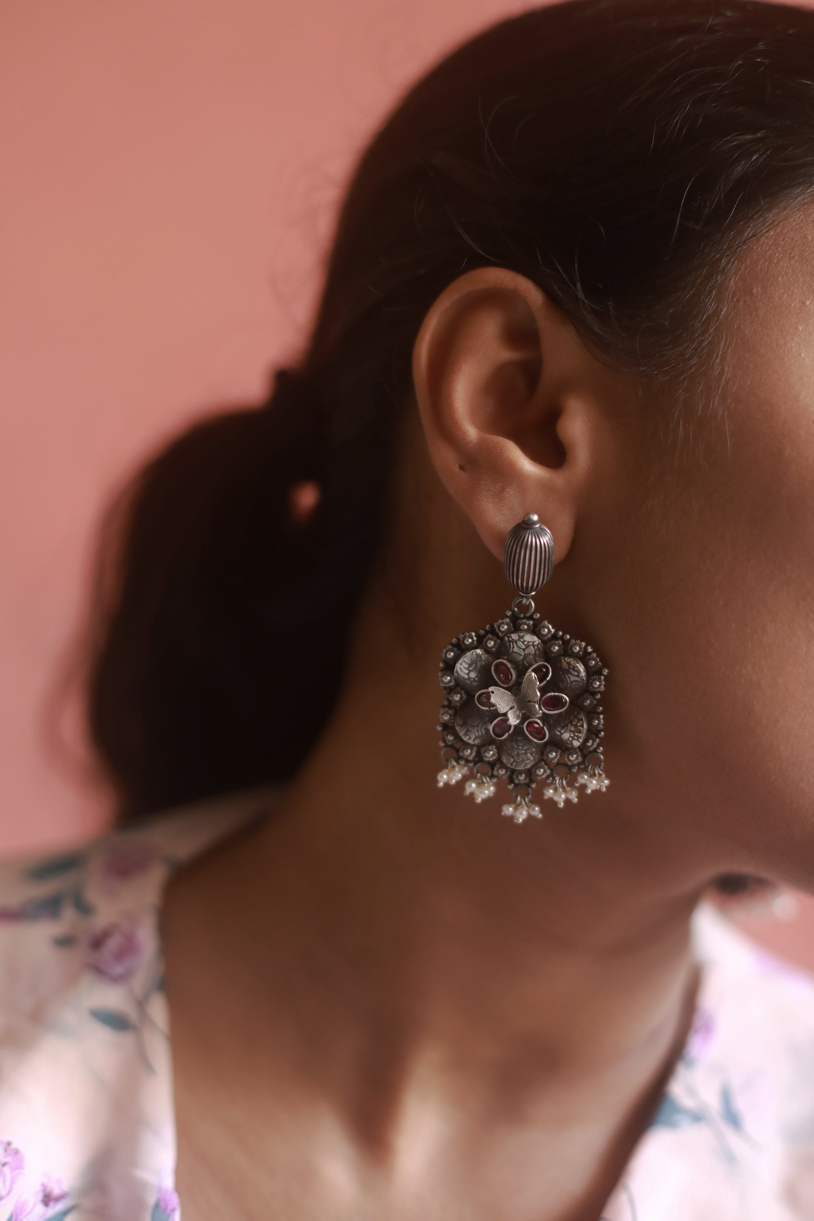 Pure 925 Silver Oxidized Hola Dola Jhumka - 076