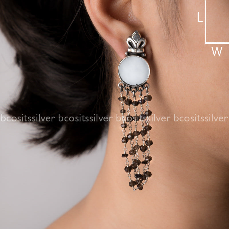 Pure 925 Silver Oxidized Mirror Earring - 038