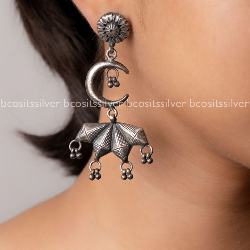 Pure 925 Silver Oxidized Moon Earring - 1197