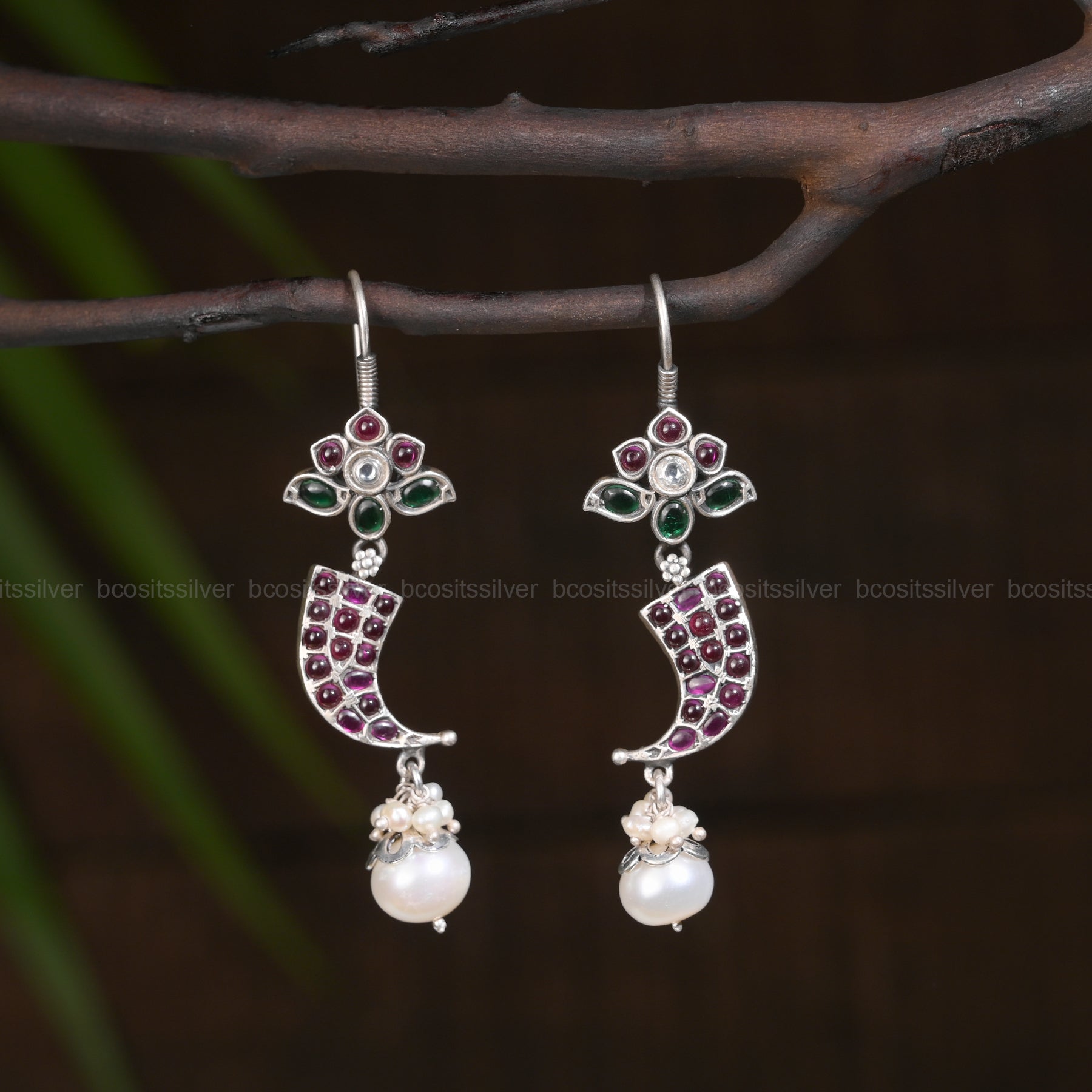 Pure 925 Silver Puliguru Rose flower Earrings - 1303