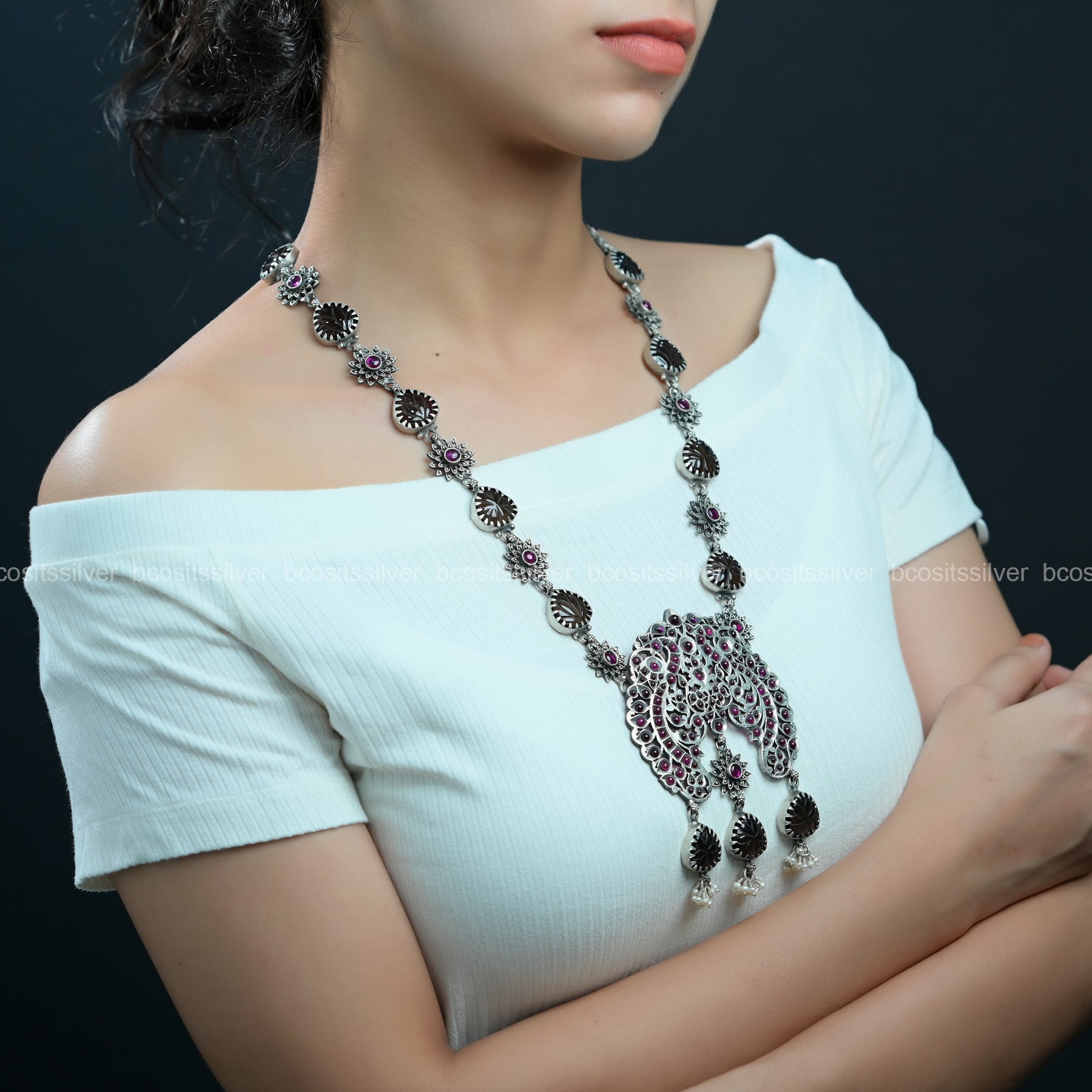 Pure 925 silver Oxidized Lotus Flower Haram- 1541