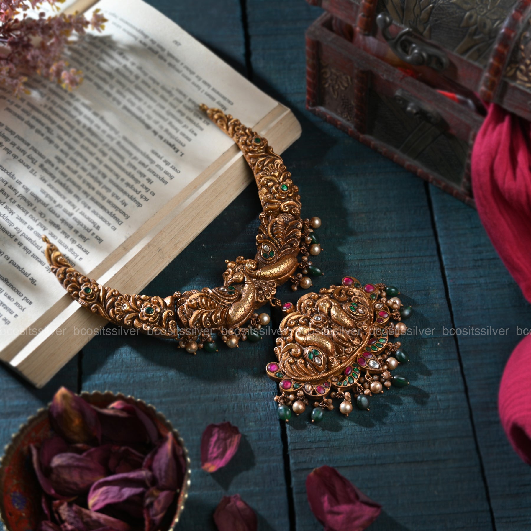 925 Silver Gold Plated Navaratri Necklace - 9003