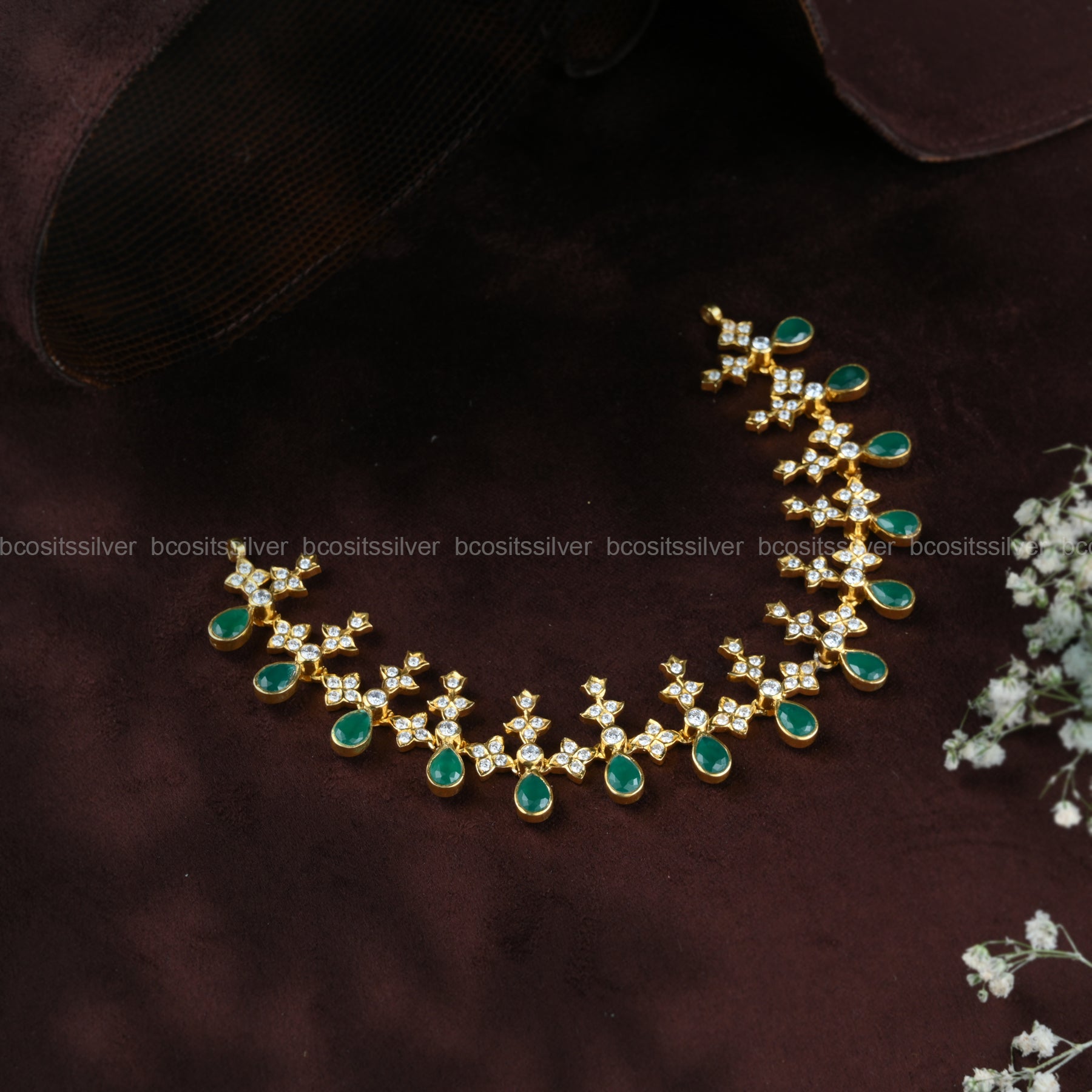 925 Silver Gold Plated Raindrops Neckpiece - 797