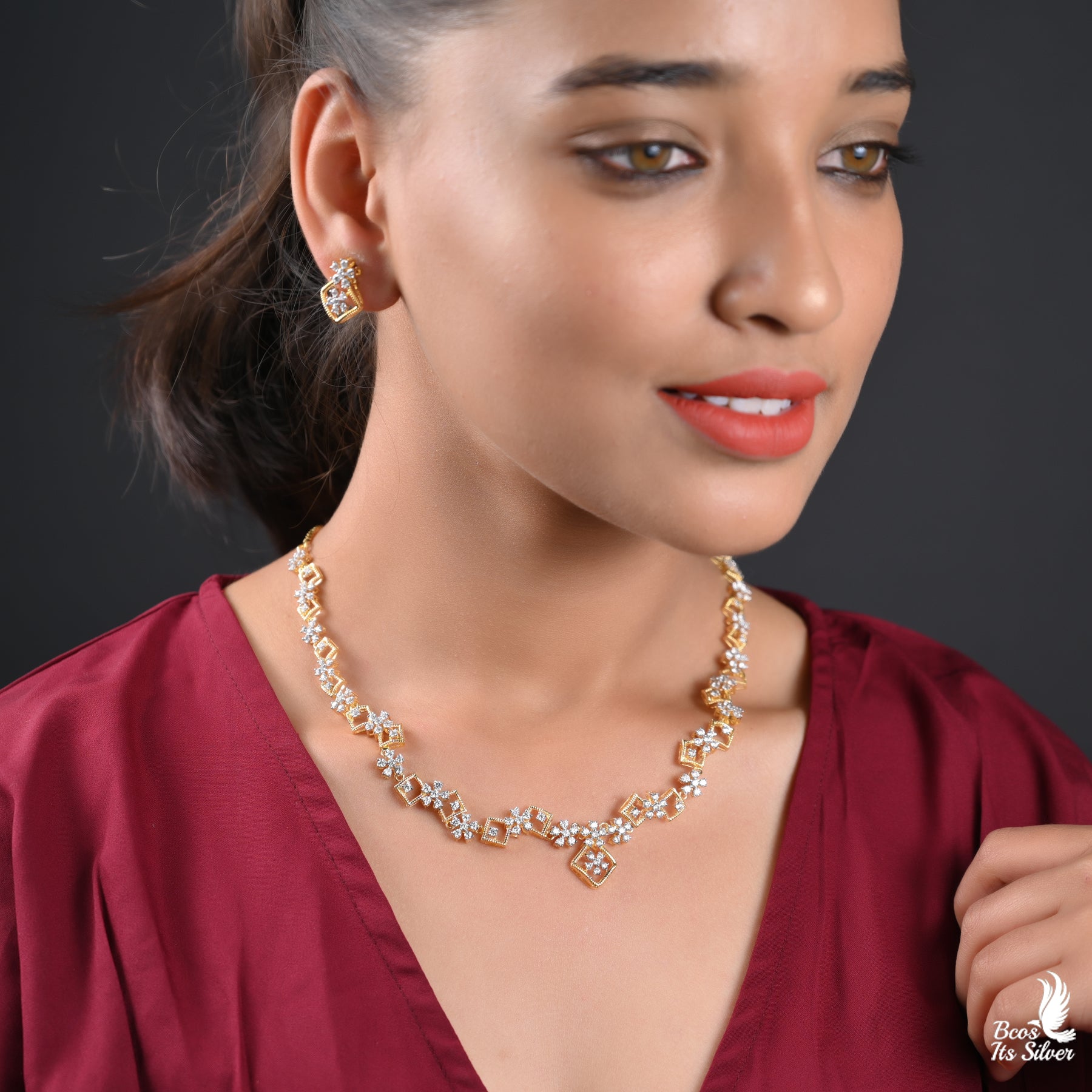 Theia Diamond Look Square Neckpiece set - 2294