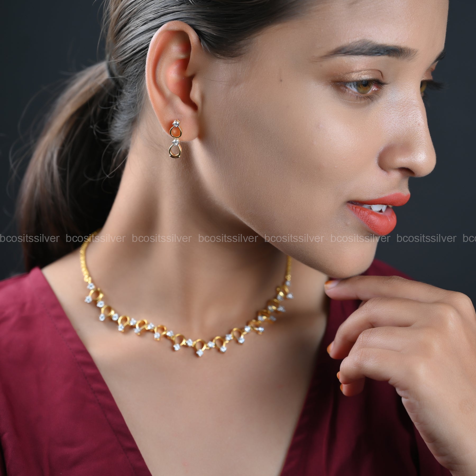 Theia Diamond look minimal necklace set - 1974