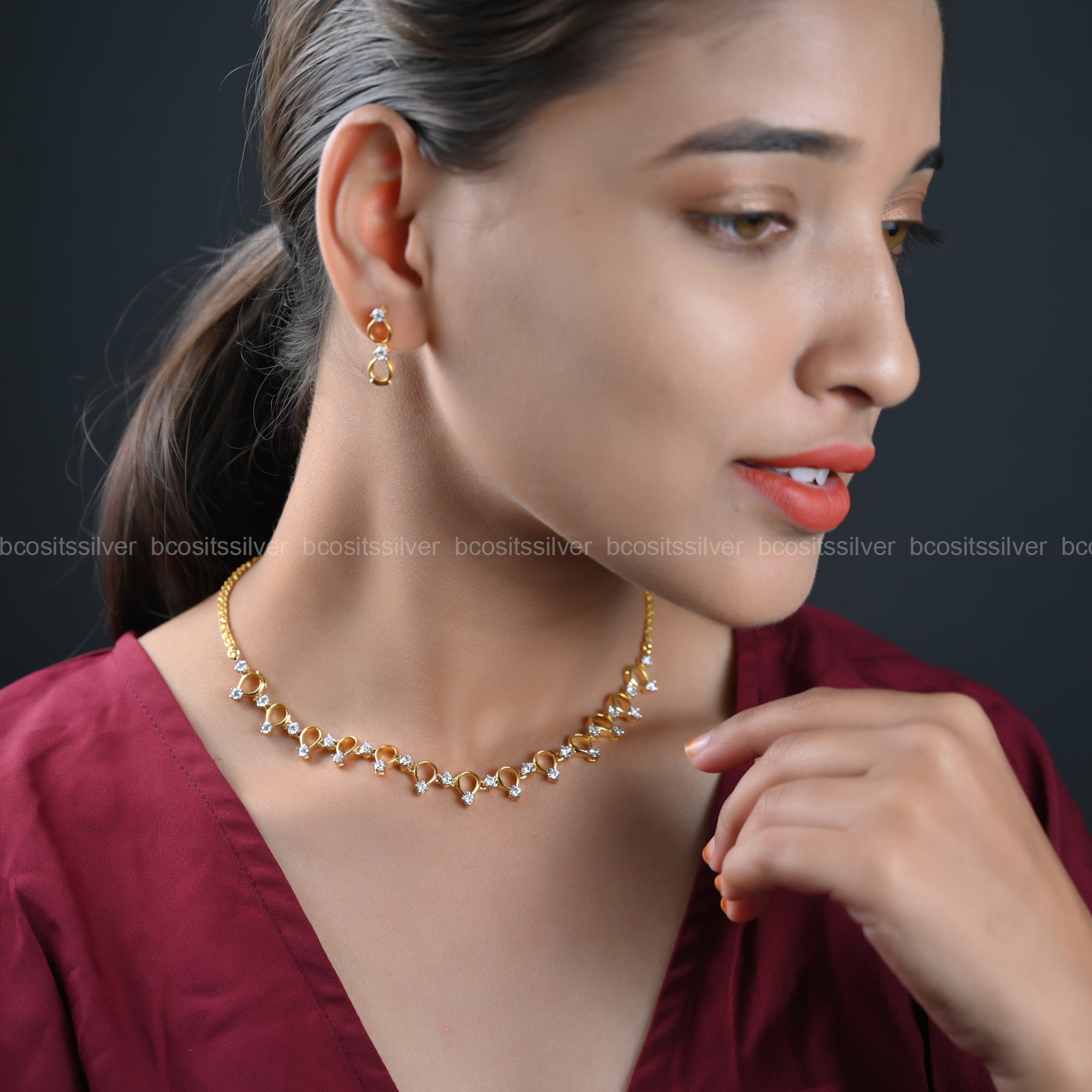 Theia Diamond look minimal necklace set - 1974