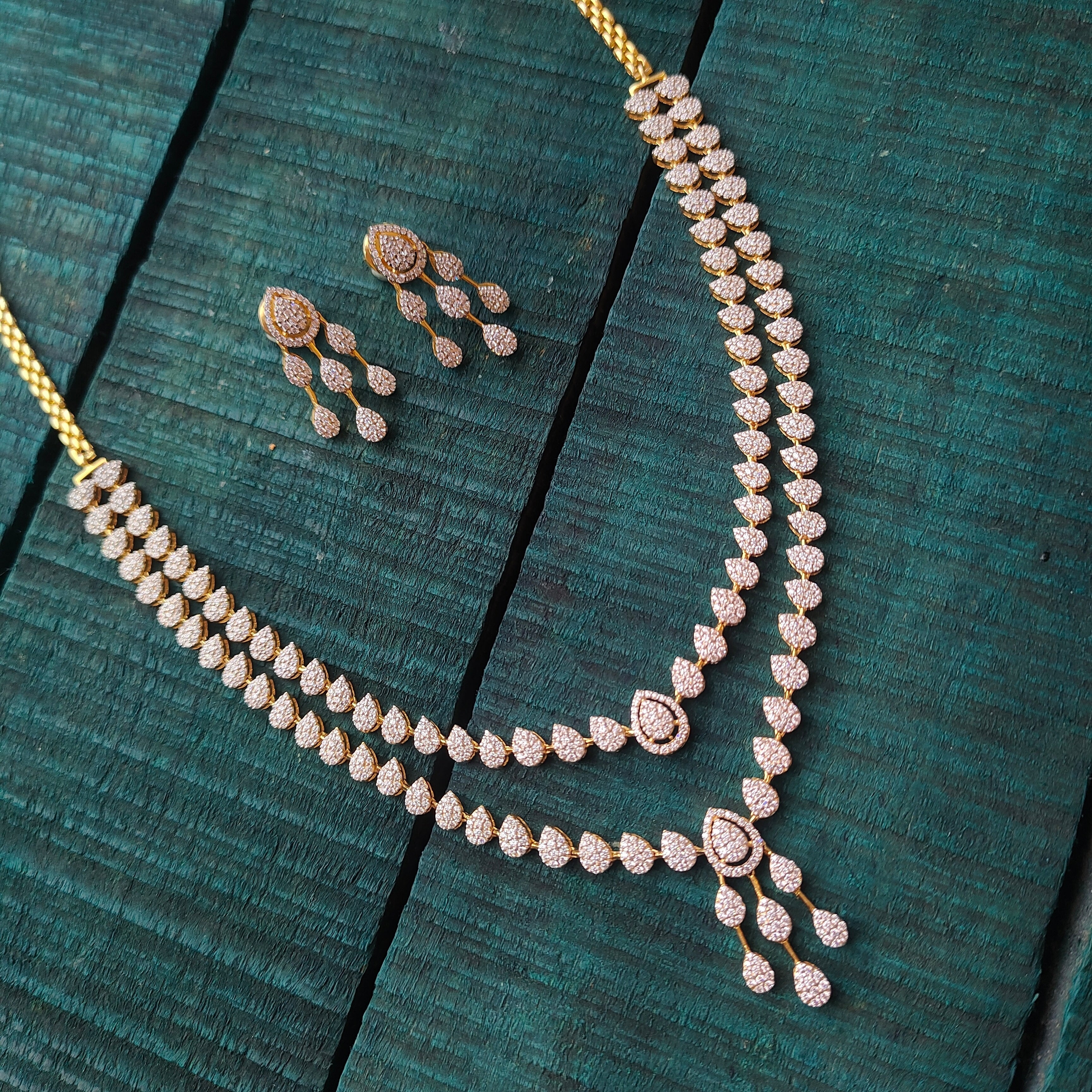 2 layer Theia Necklace with earring - 0075 - BCOS Its Silver