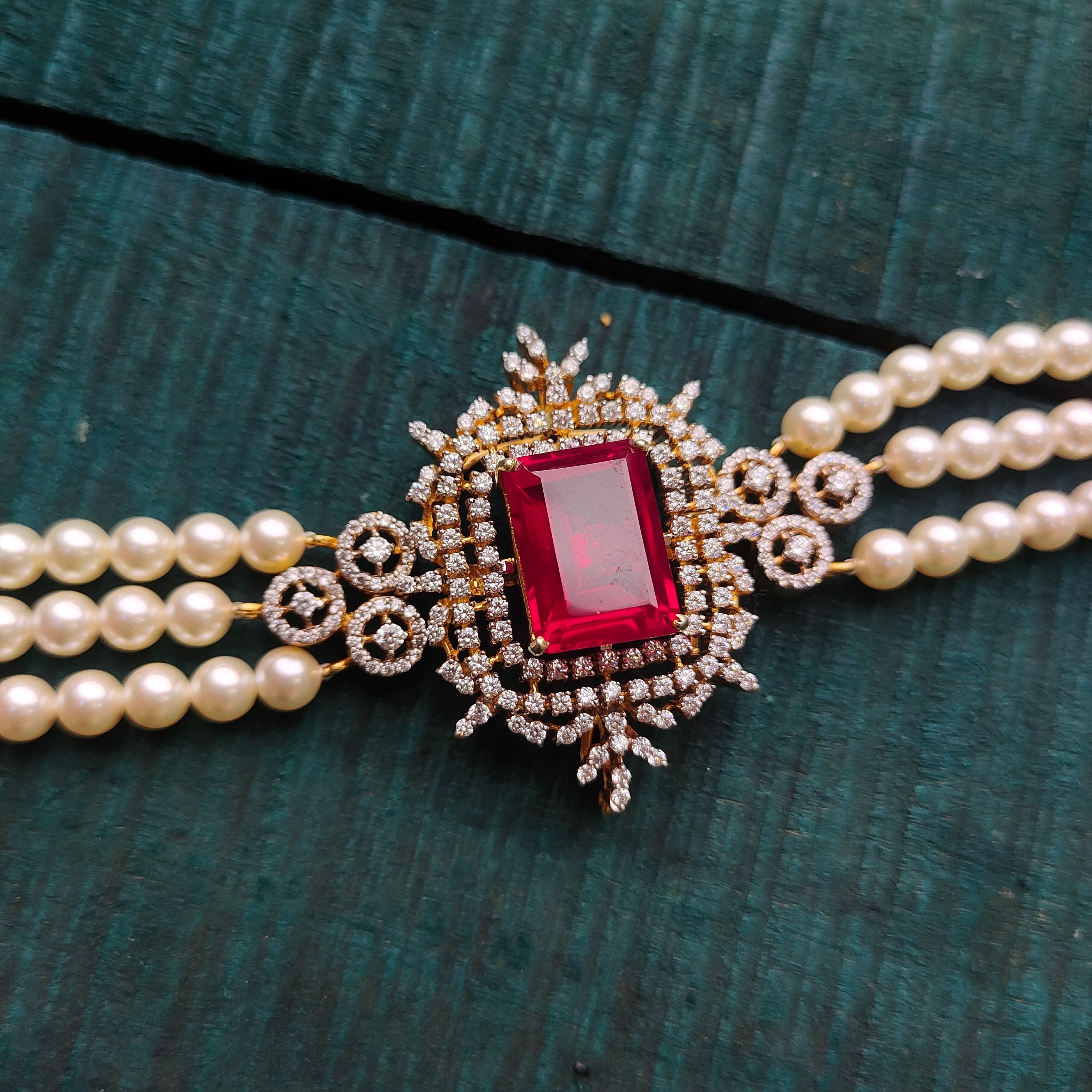 925 Silver Diamond Look Pearl choker - 0074 - BCOS Its Silver