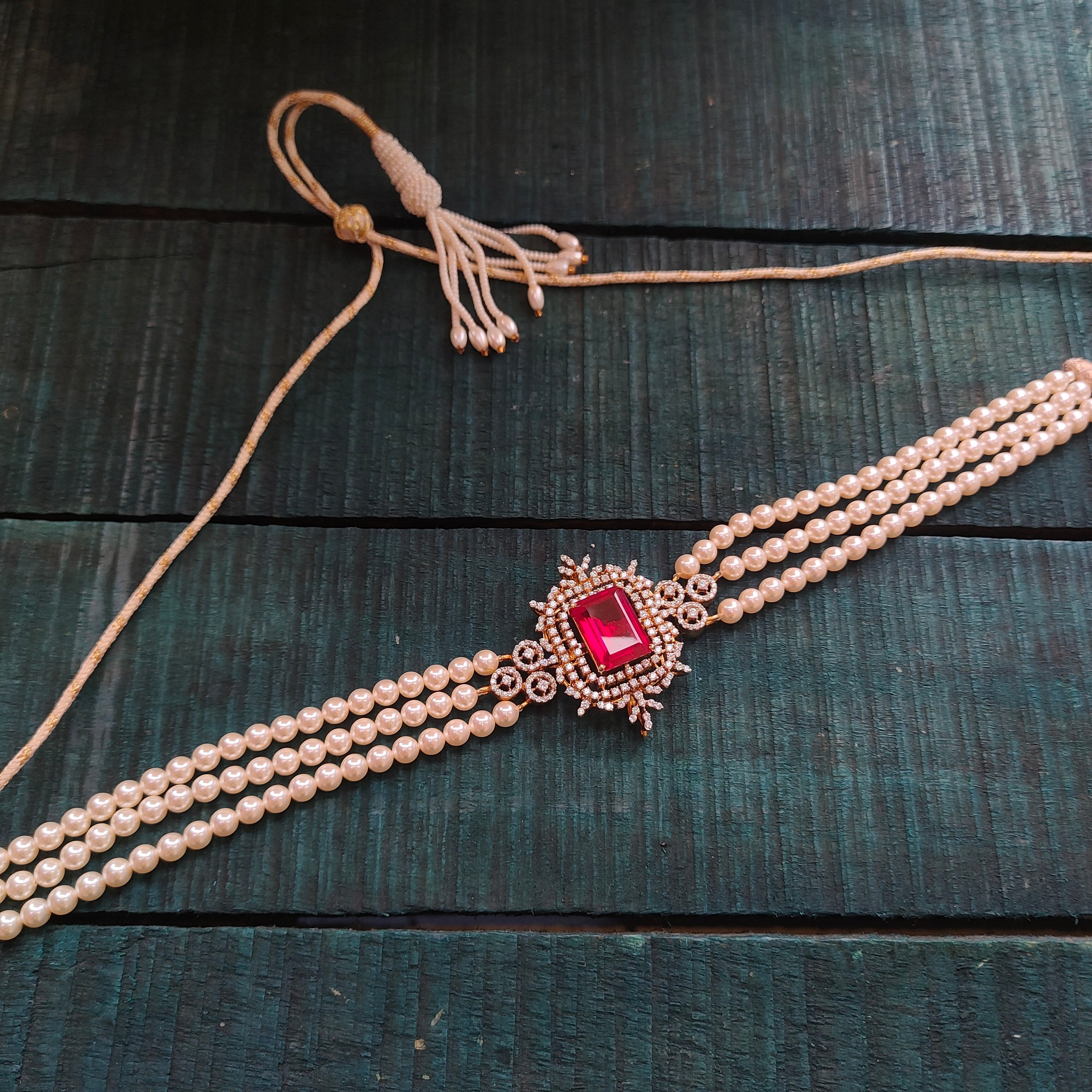 925 Silver Diamond Look Pearl choker - 0074 - BCOS Its Silver