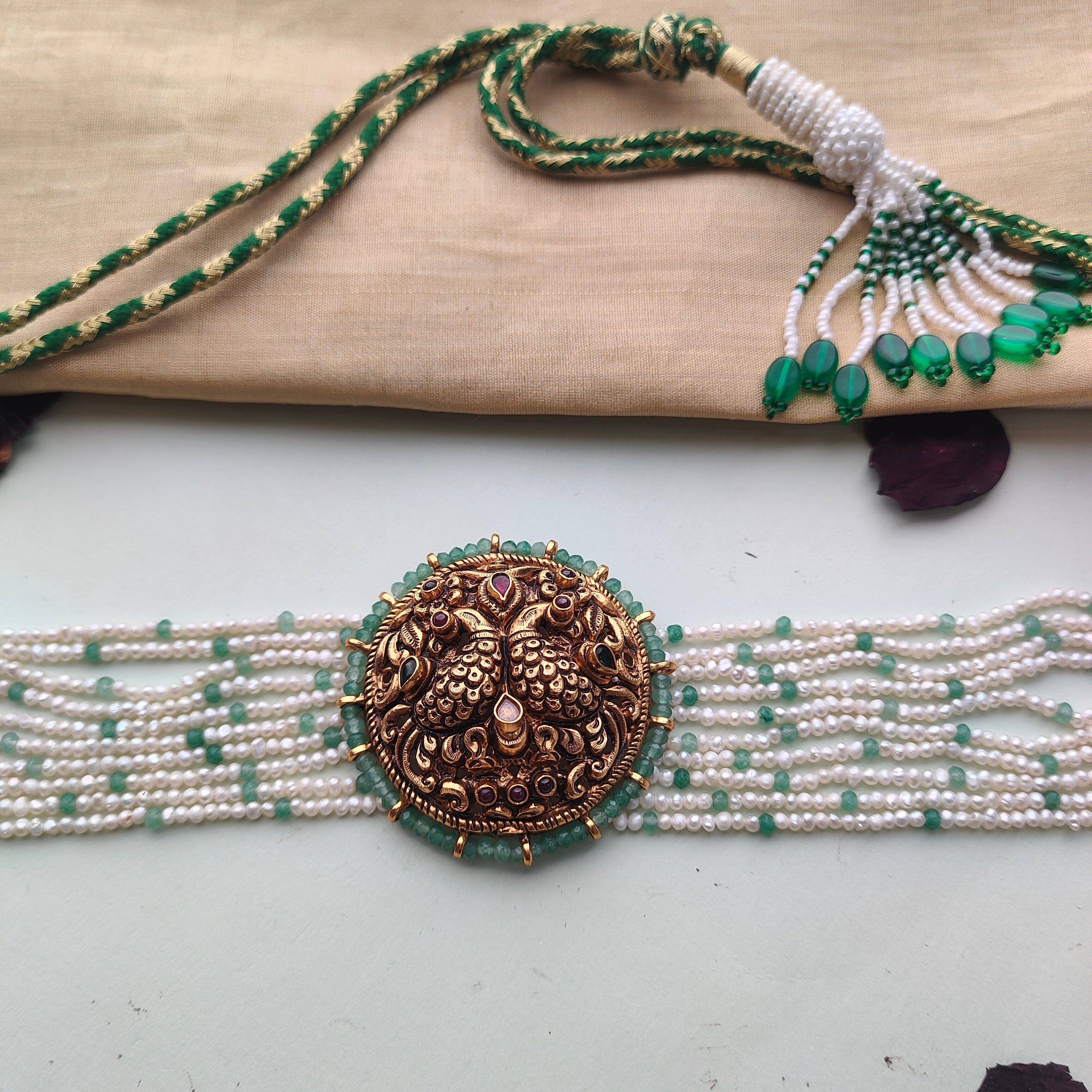 925 Silver Gold Plated Nakshi beads Choker - 0072 - BCOS Its Silver