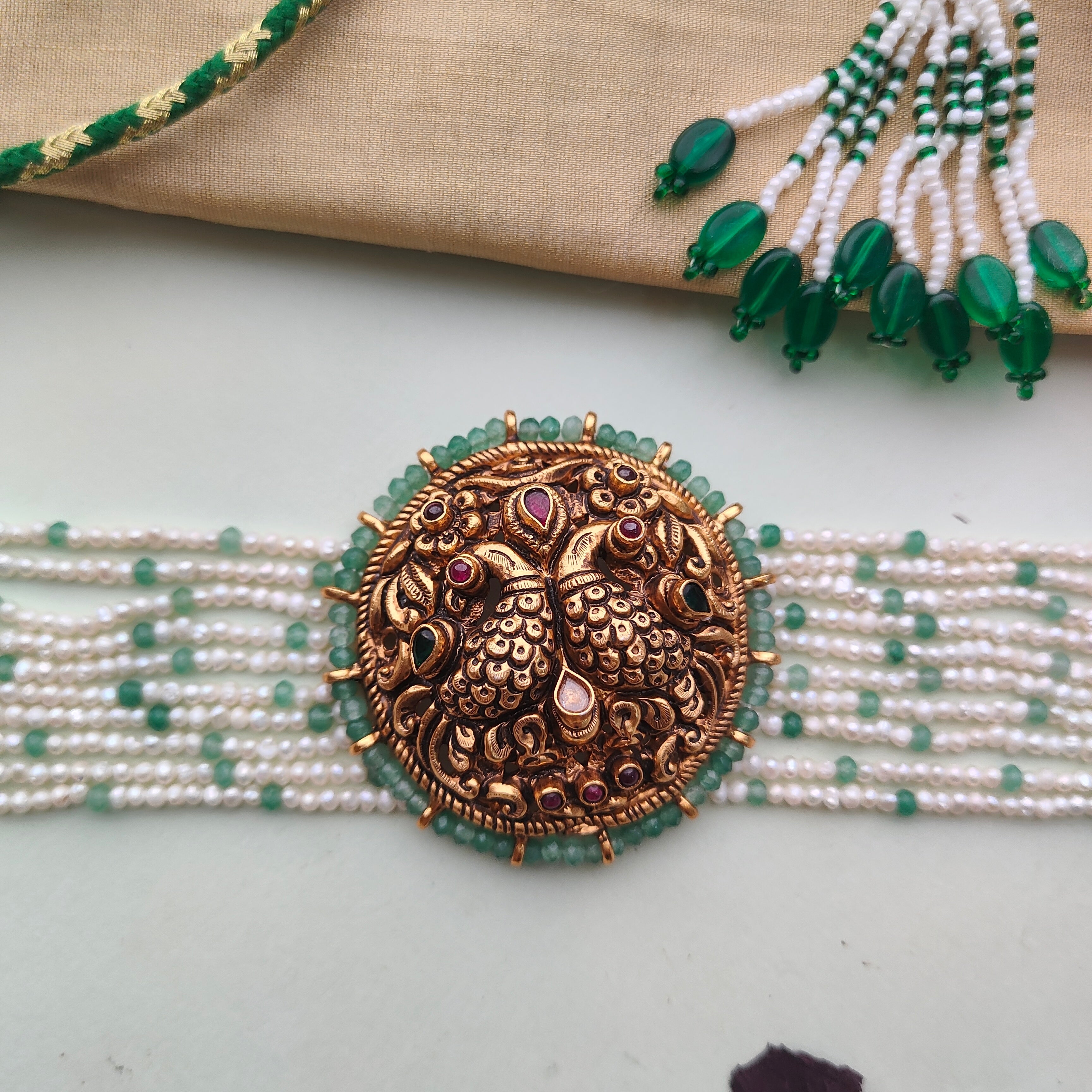 925 Silver Gold Plated Nakshi beads Choker - 0072 - BCOS Its Silver
