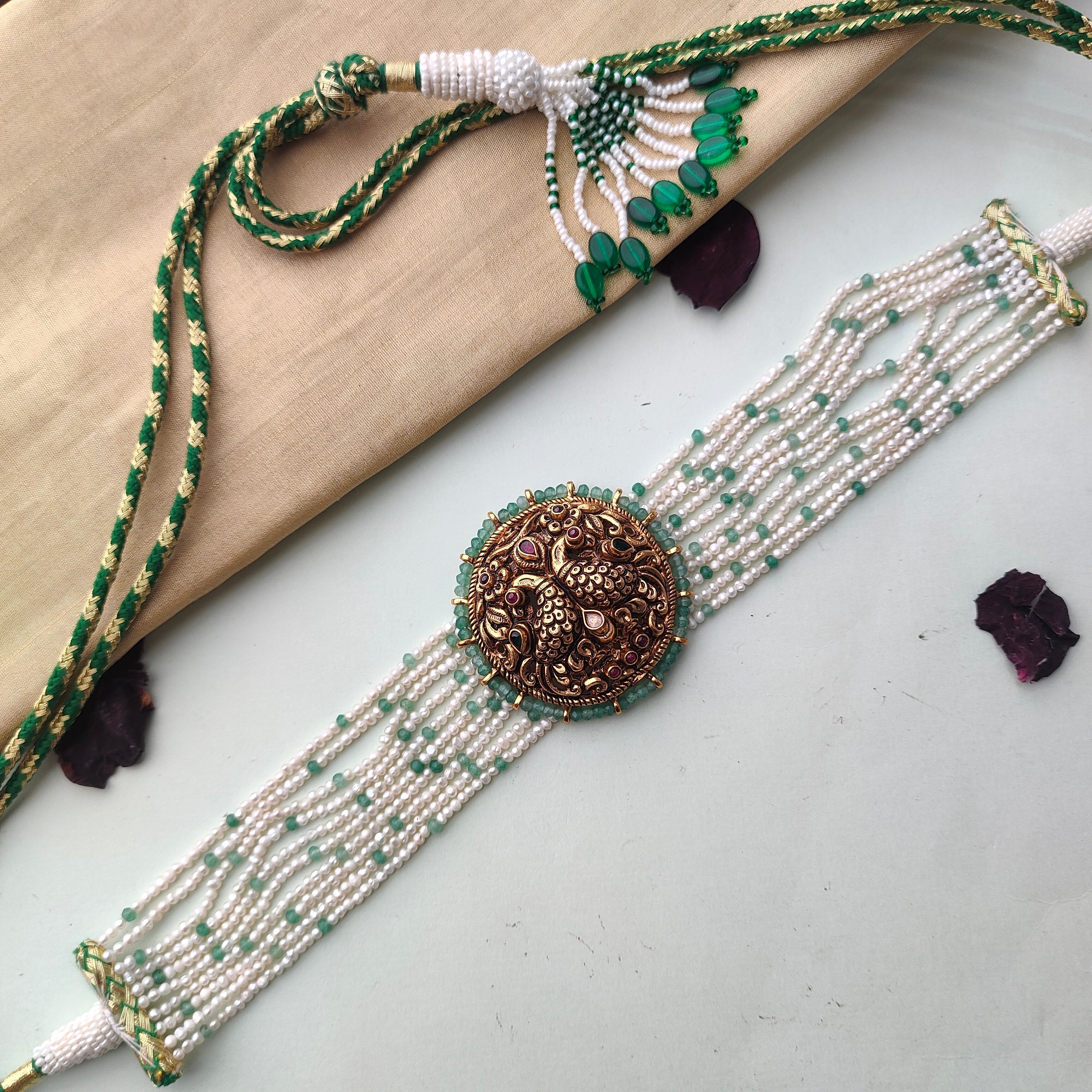 925 Silver Gold Plated Nakshi beads Choker - 0072 - BCOS Its Silver