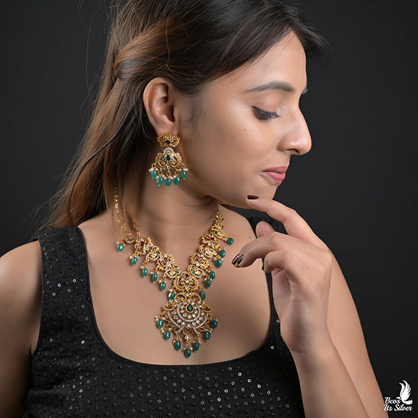 925 Gold Plated Necklace with Earring-0993