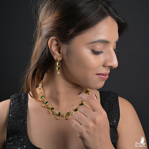 925 Gold Plated Necklace with Earring-0976
