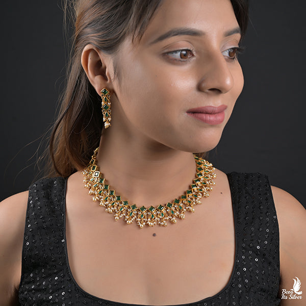 925 Gold Plated Necklace with Earring-0975