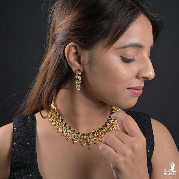 925 Gold Plated Necklace with Earring-0975