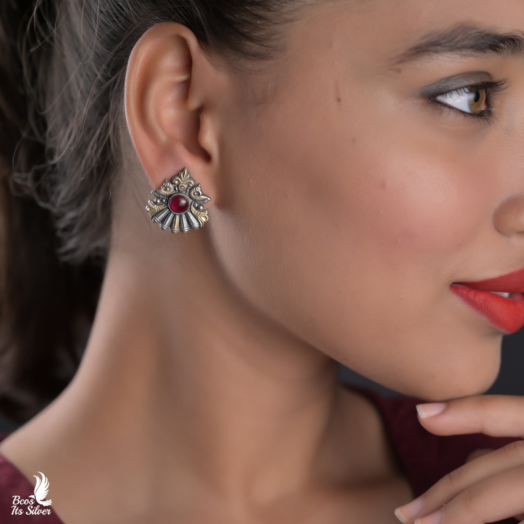 Pure 925 Silver Dual tone Earstud - 5418