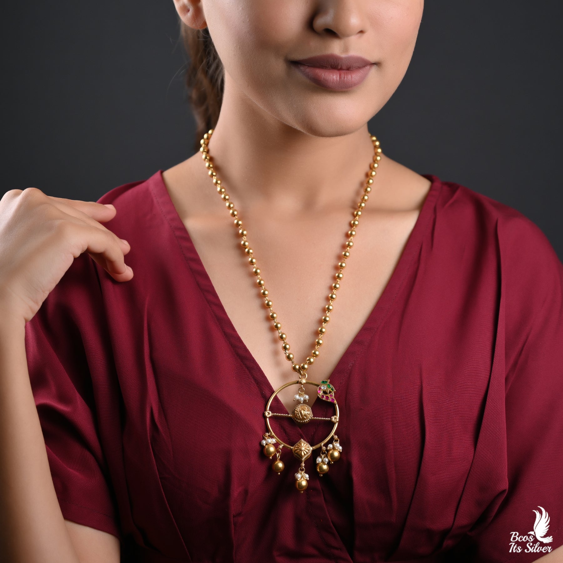 925 Silver Gold Plated Beads pendant Haram - 4975