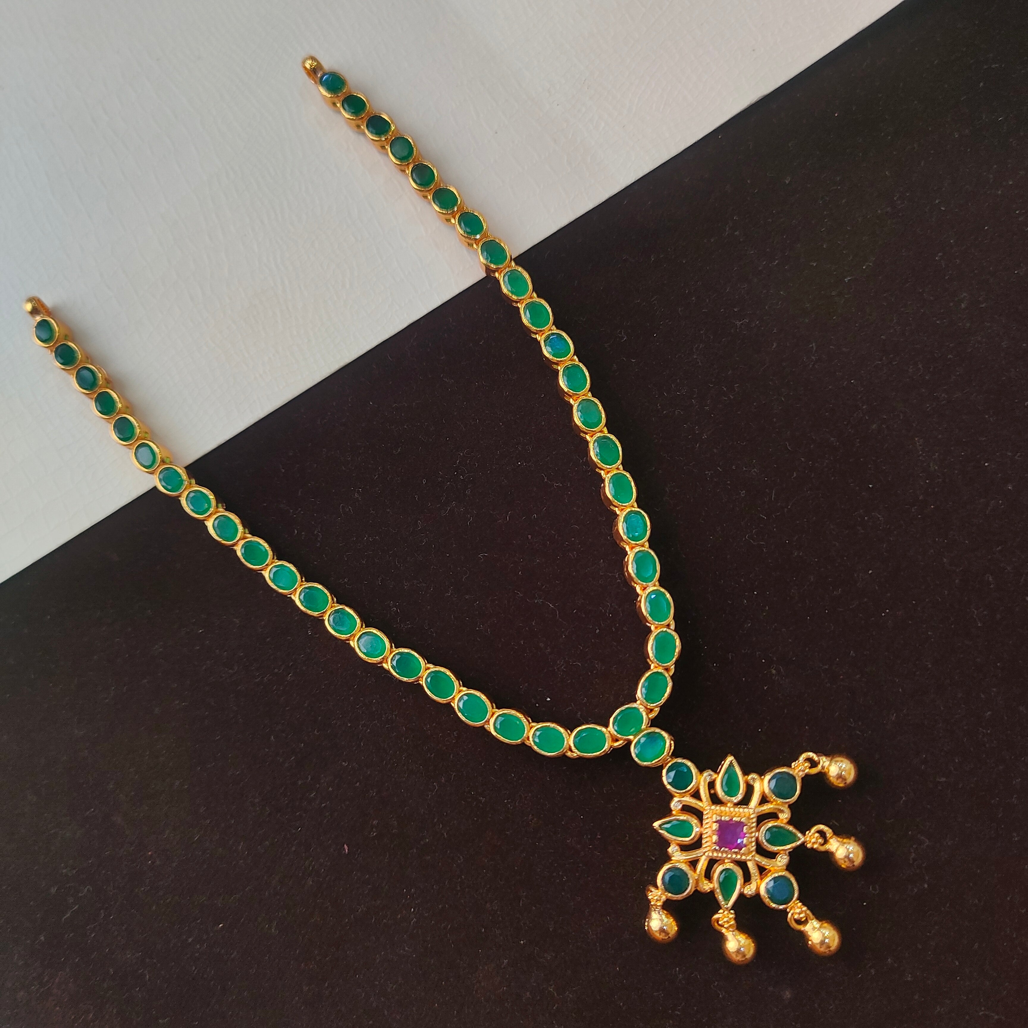 925 Silver Gold Plated  Dual Navaratna Necklace -0511