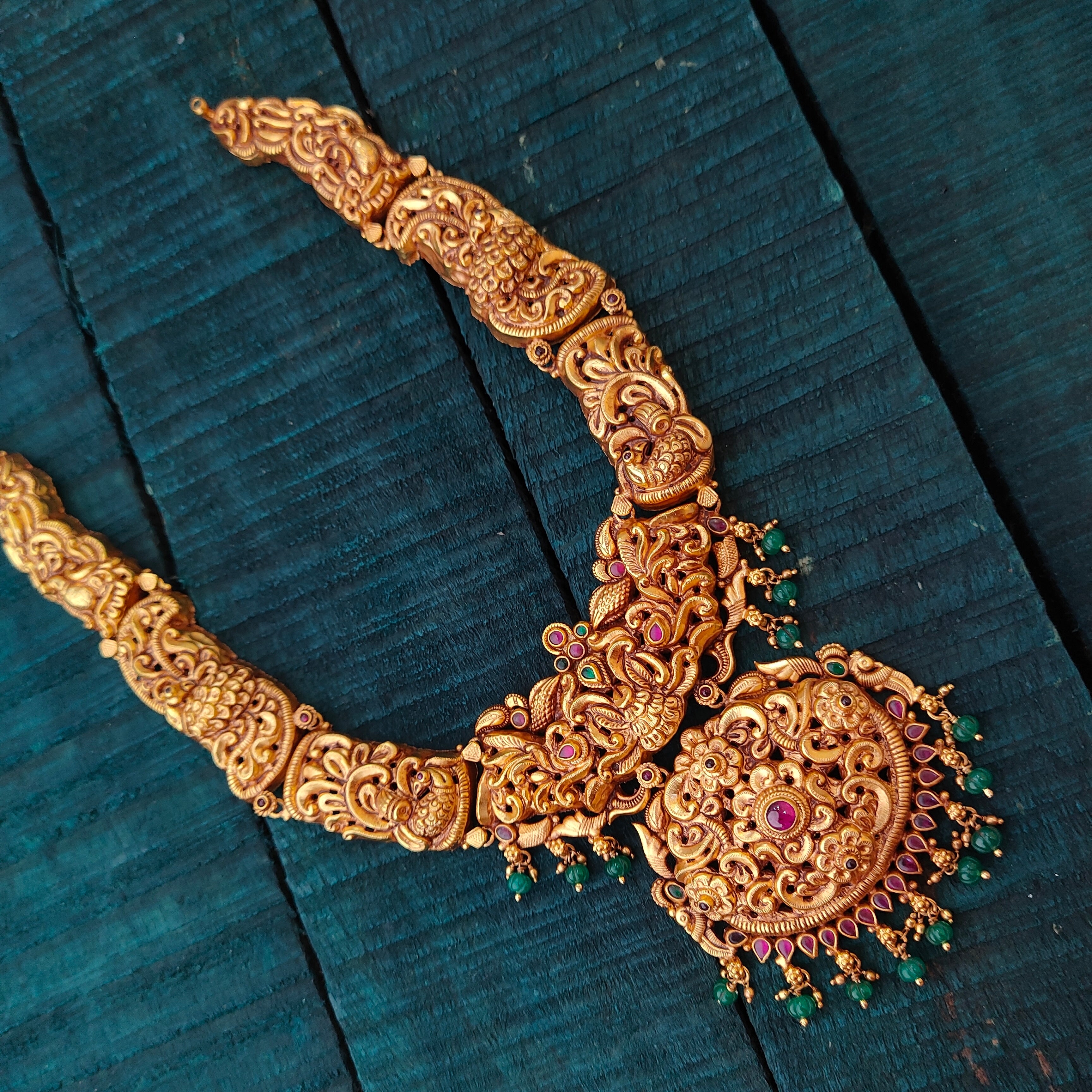 925 Silver Gold Plated Flower with Peacock Haram -1429