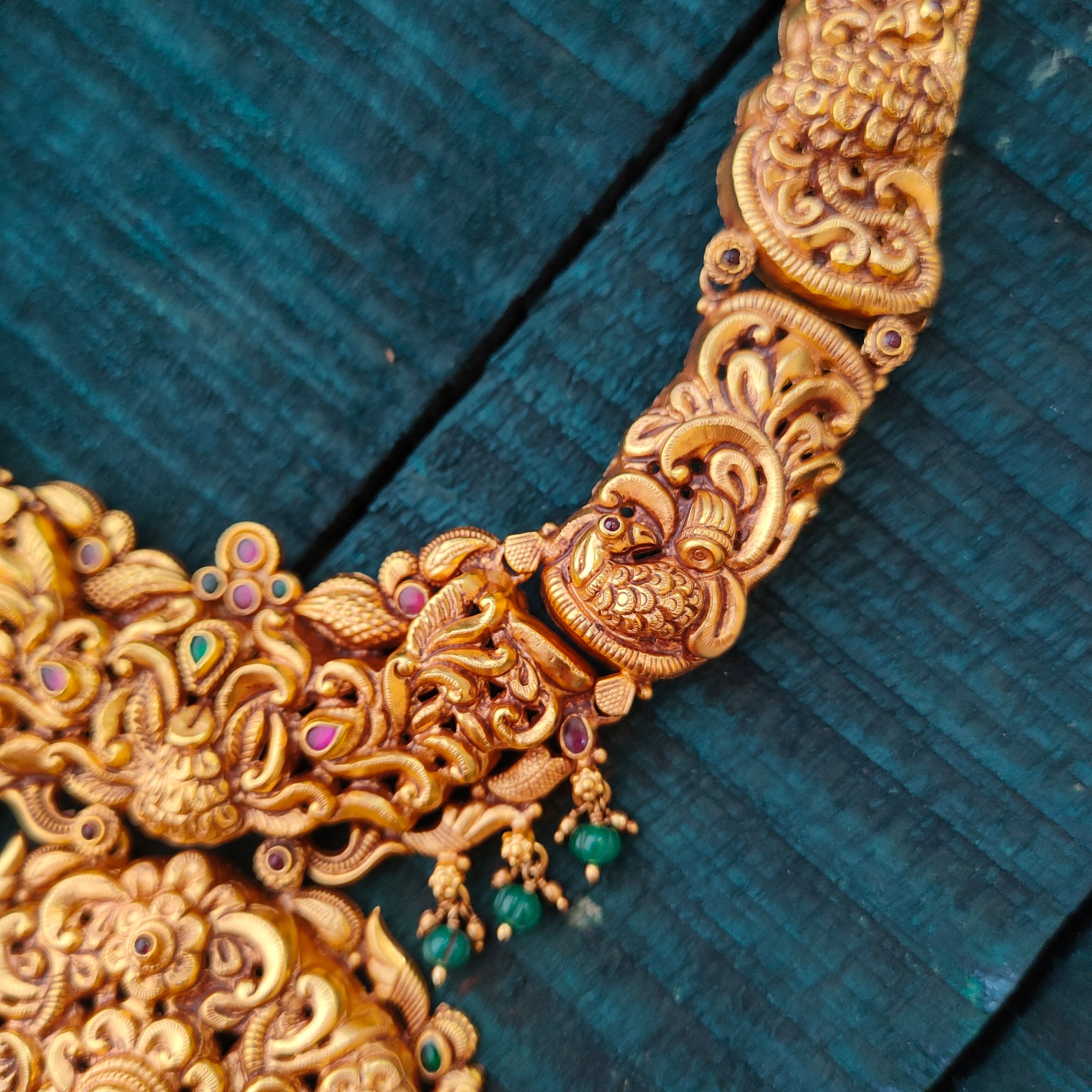 925 Silver Gold Plated Flower with Peacock Haram -1429