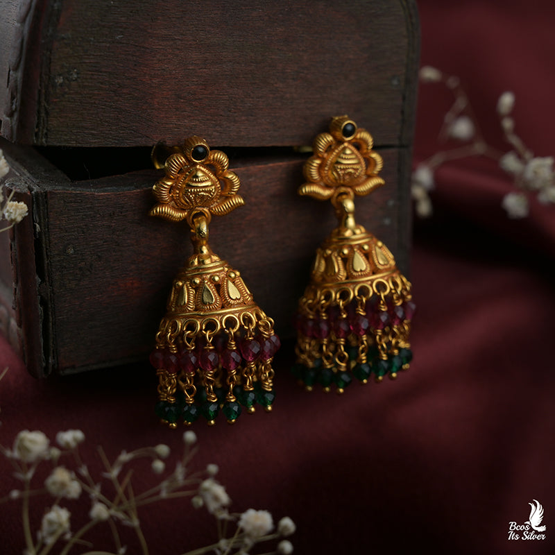 925 Silver Gold Plated Jhumka - 8515