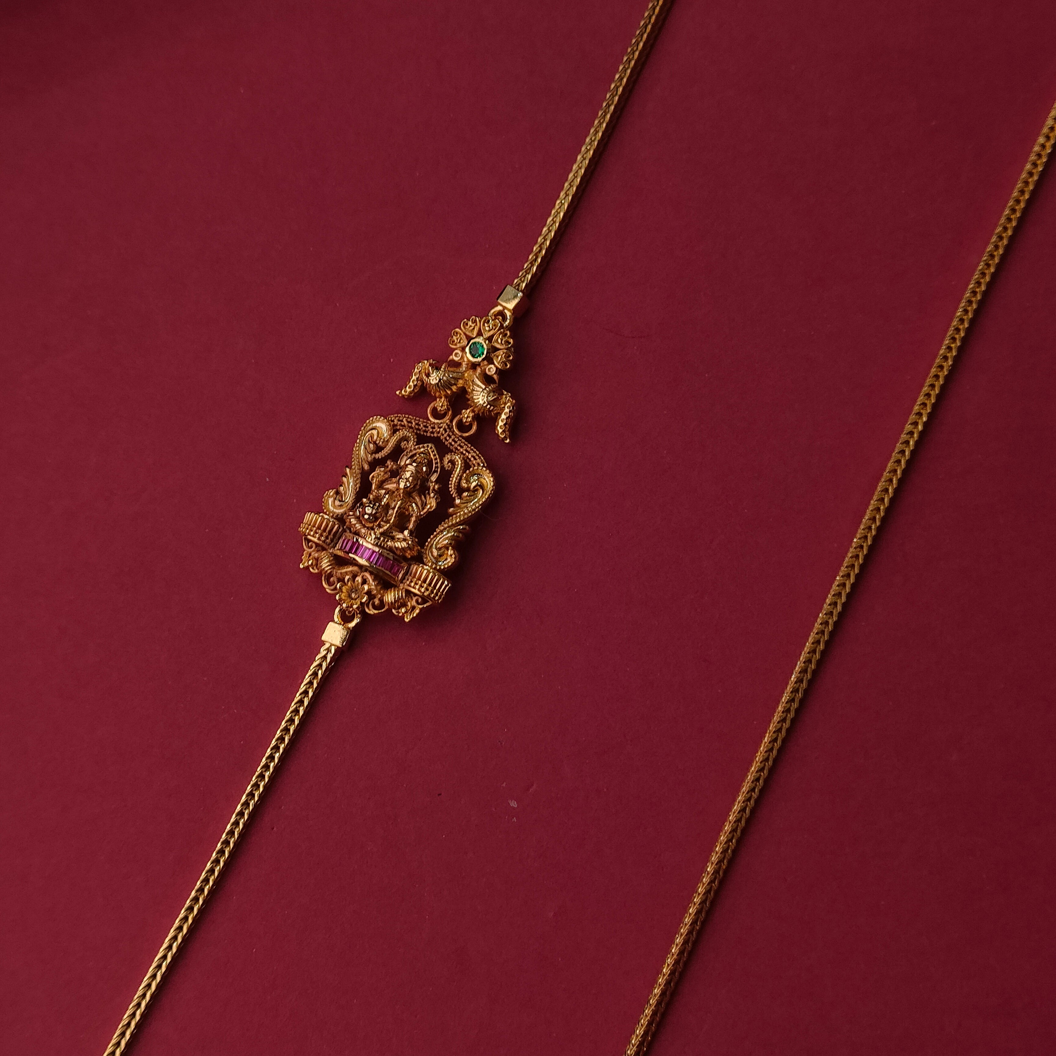 925 Silver Gold Plated Lakshmi Pendant Mugapu Chain-223