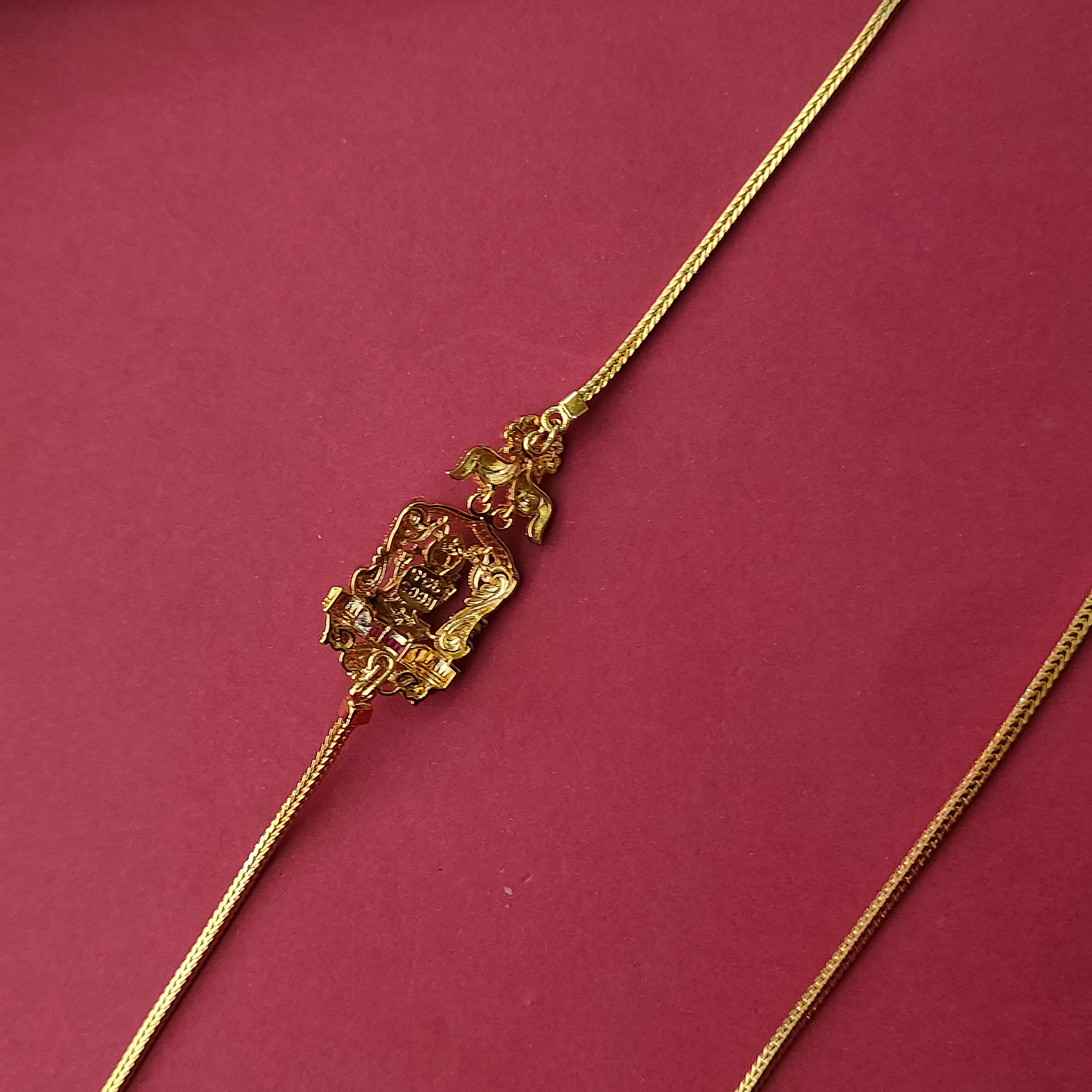 925 Silver Gold Plated Lakshmi Pendant Mugapu Chain-223