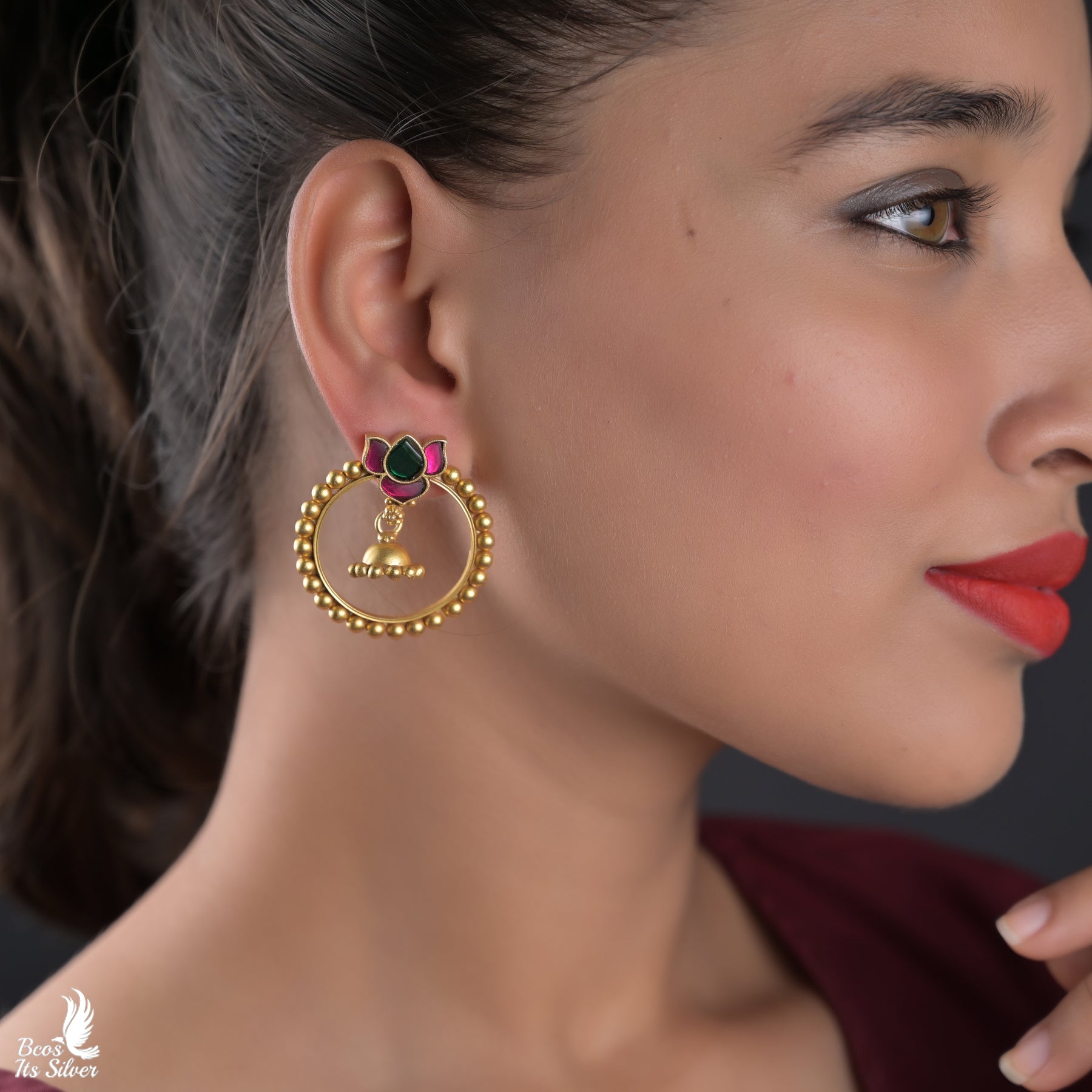 925 Silver Gold Plated Lotus Earring - 5411