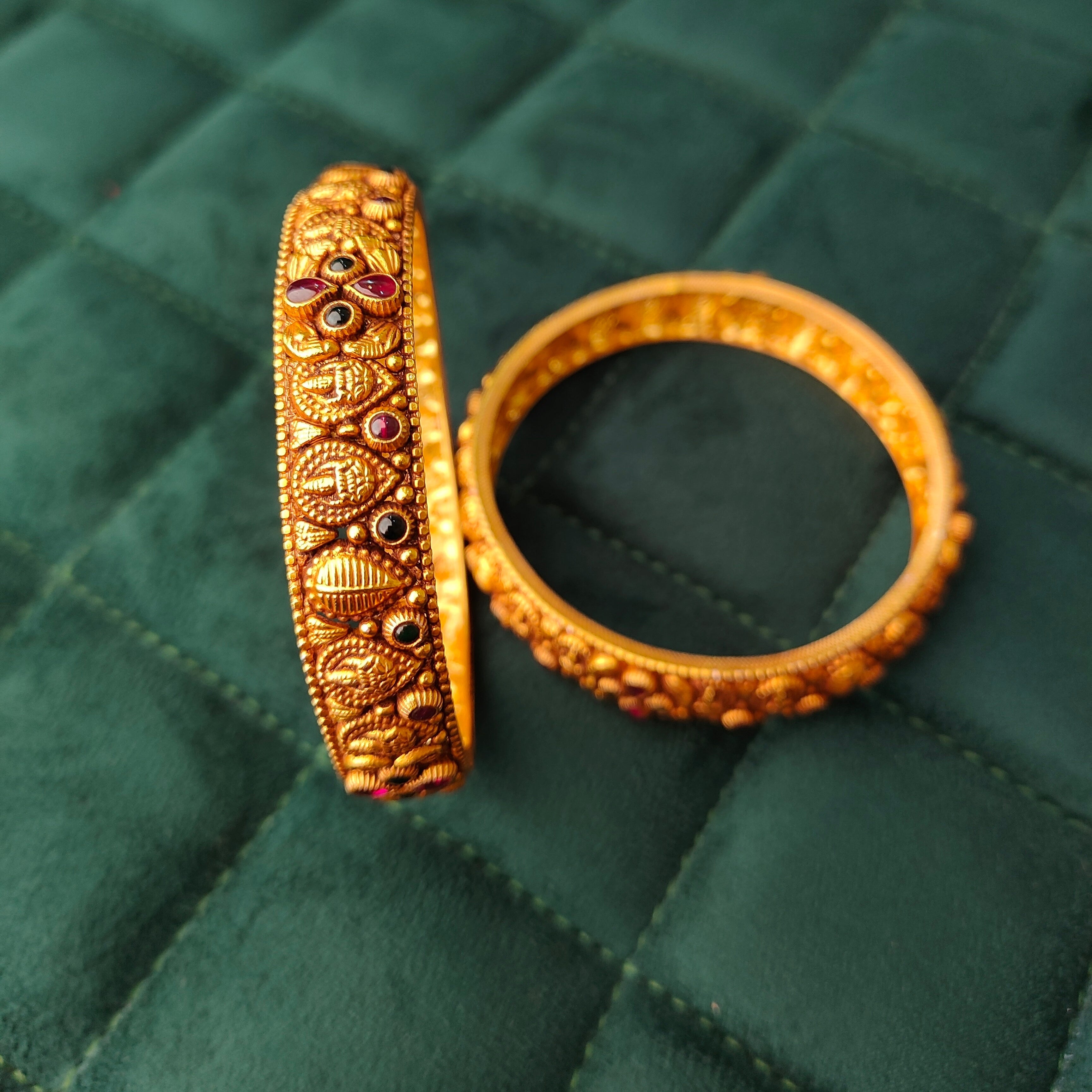 925 Silver Gold Plated Nakshi Bangle-1293