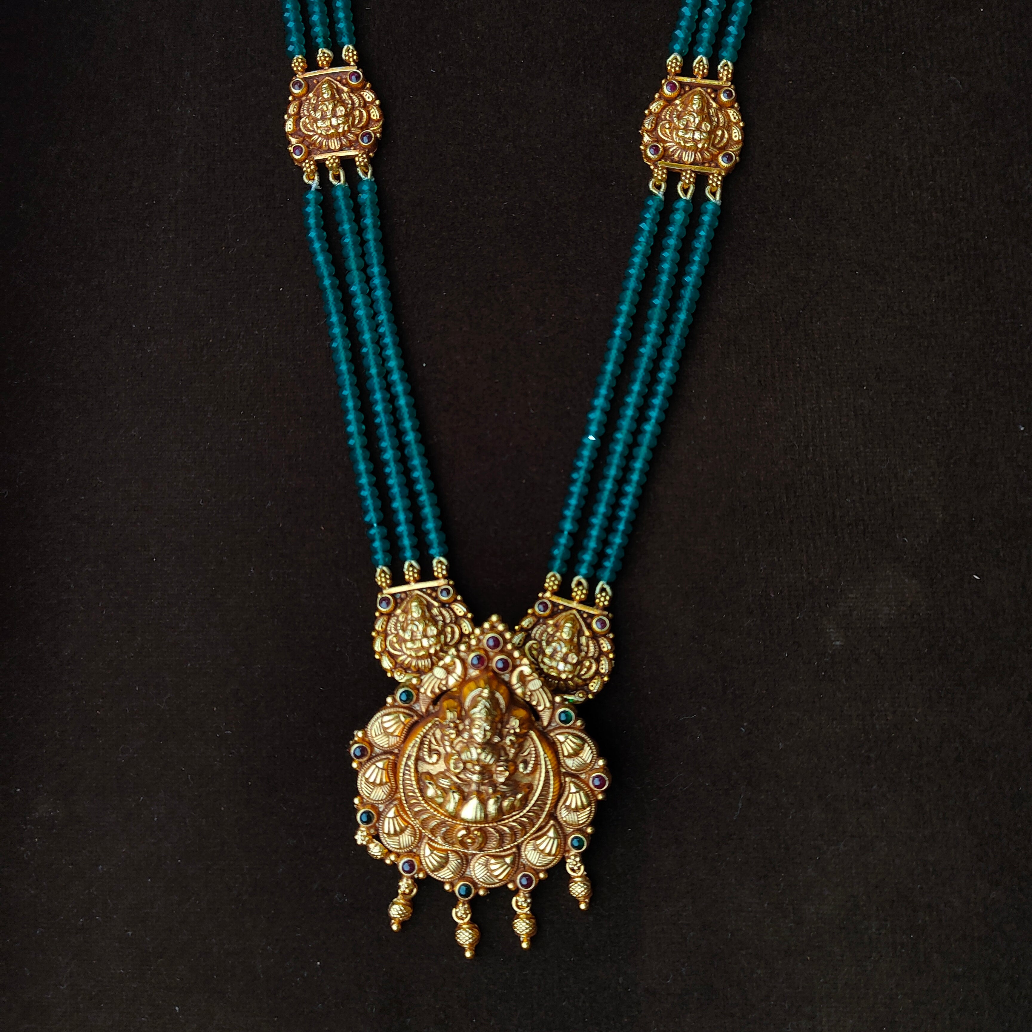 925 Silver Gold Plated Nakshi Beads Haram -1211