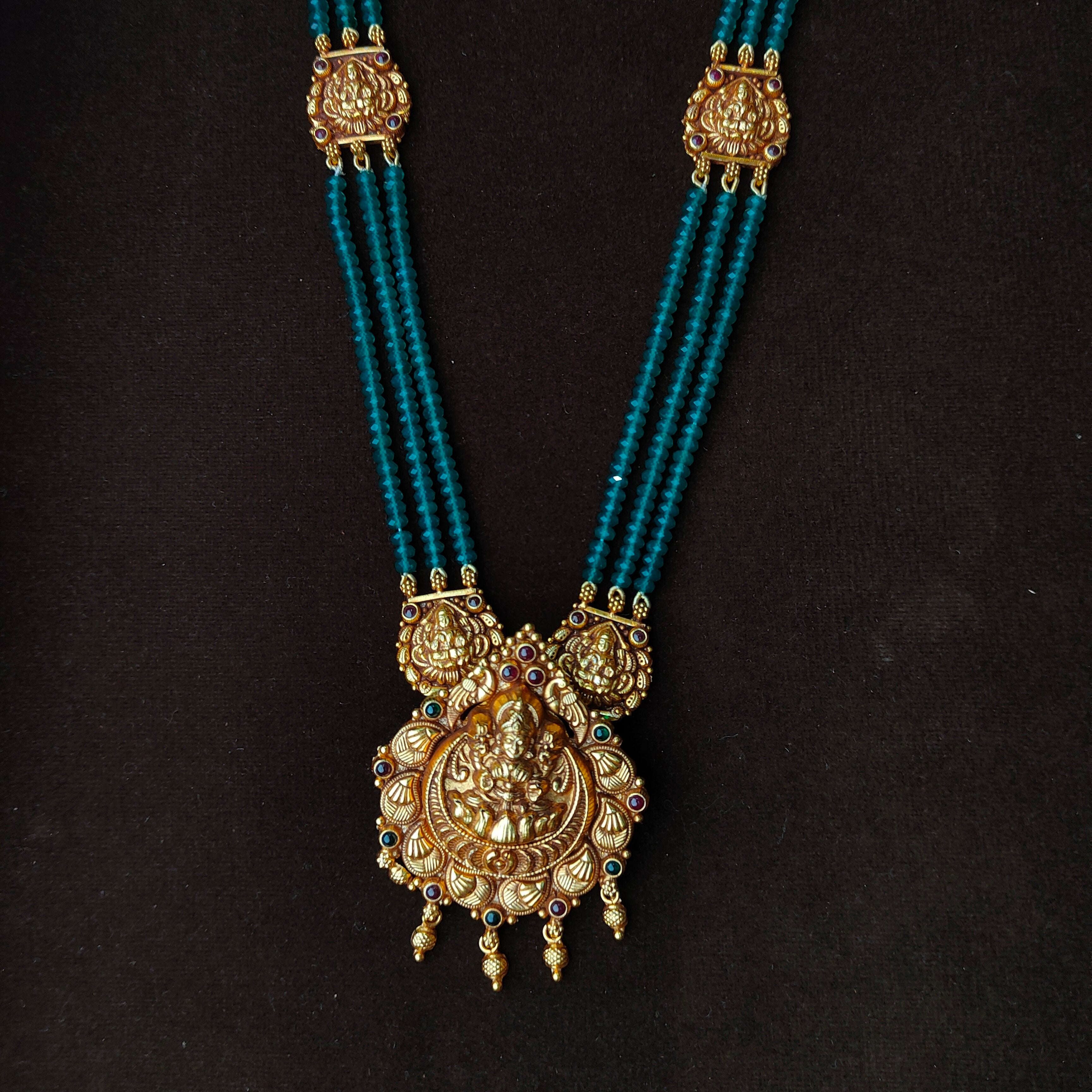 925 Silver Gold Plated Nakshi Beads Haram -1211